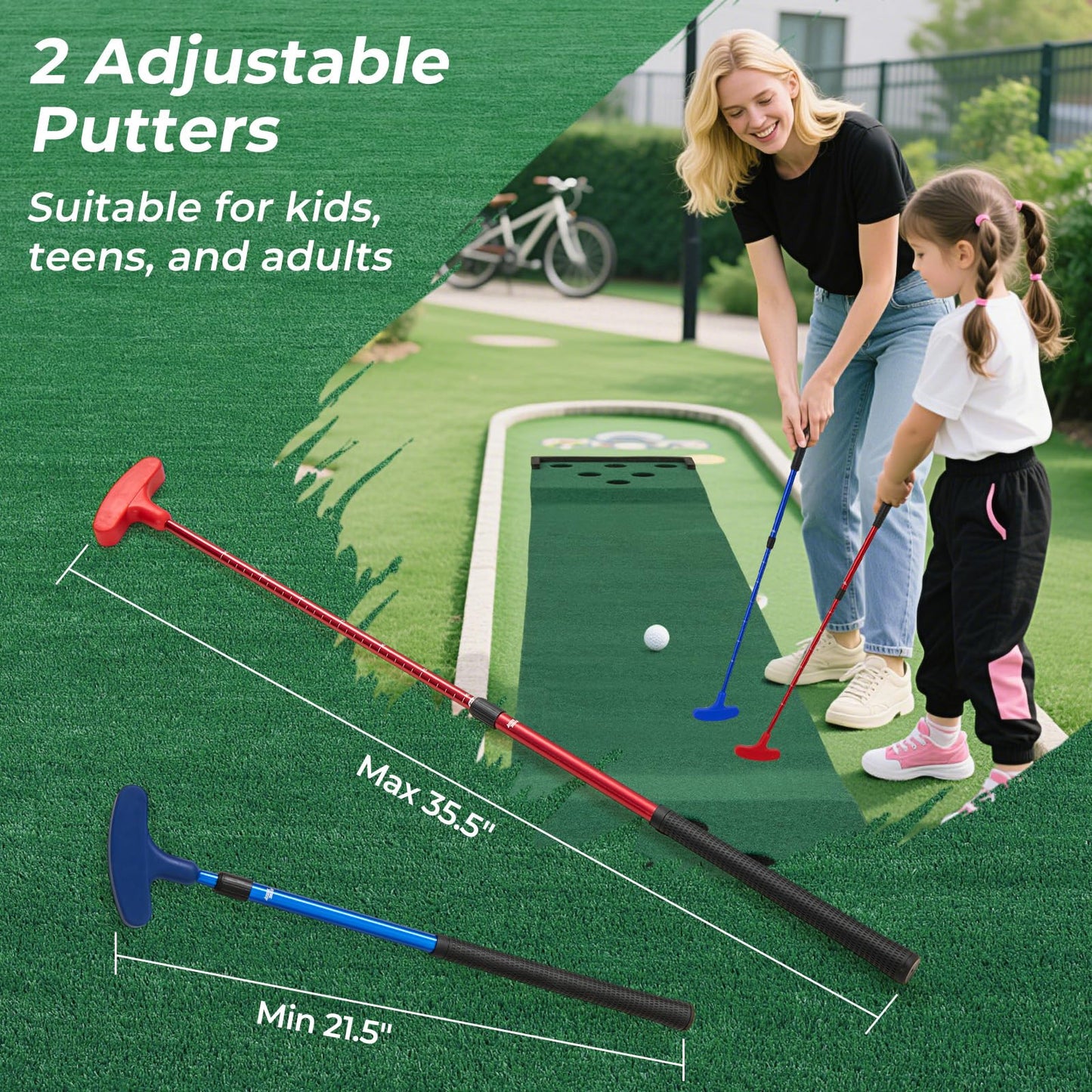 Tangkula 11 FT Golf Pong Putting Game Set with 2 Adjustable Putters