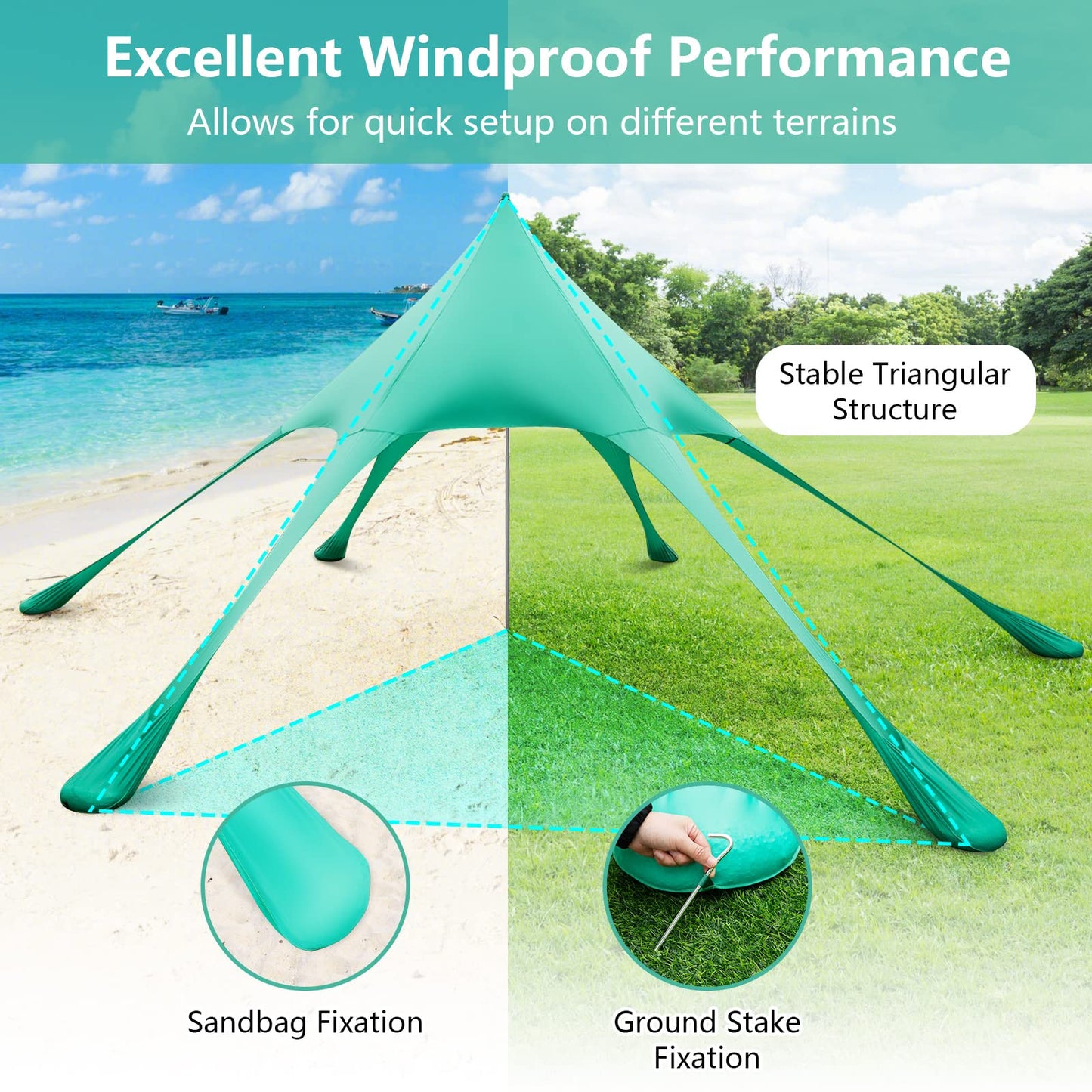 Tangkula Beach Canopy Tent UPF50+ Beach Sun Shade