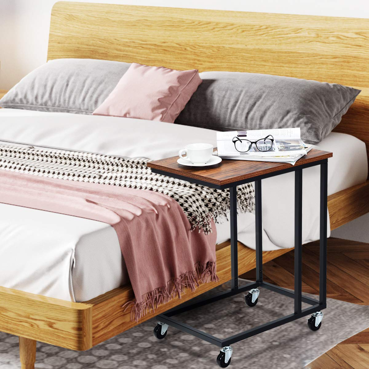 Tangkula Industrial Mobile Side Table, Movable End Table for Coffee Tablet