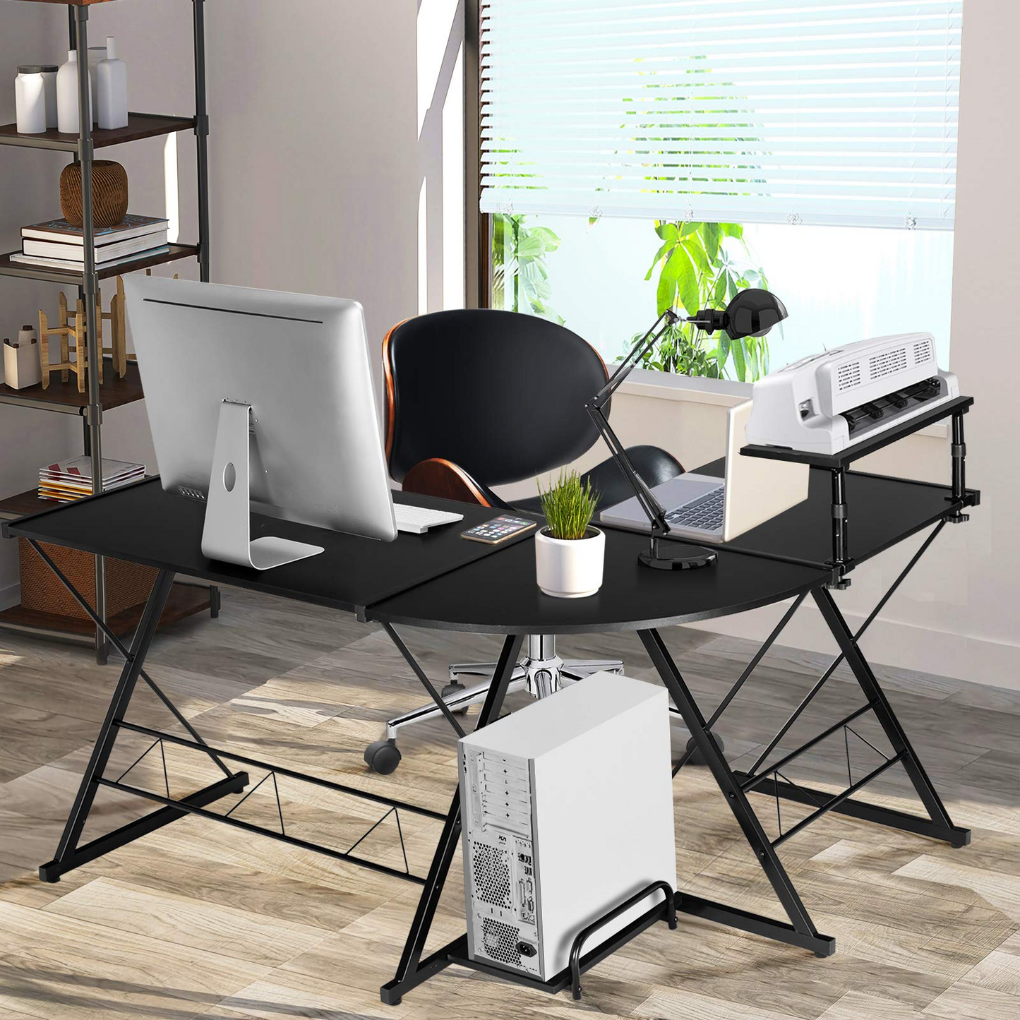 Tangkula L-Shaped Computer Desk, 58 Inches Corner Computer Desk with Movable Shelf & CPU Stand
