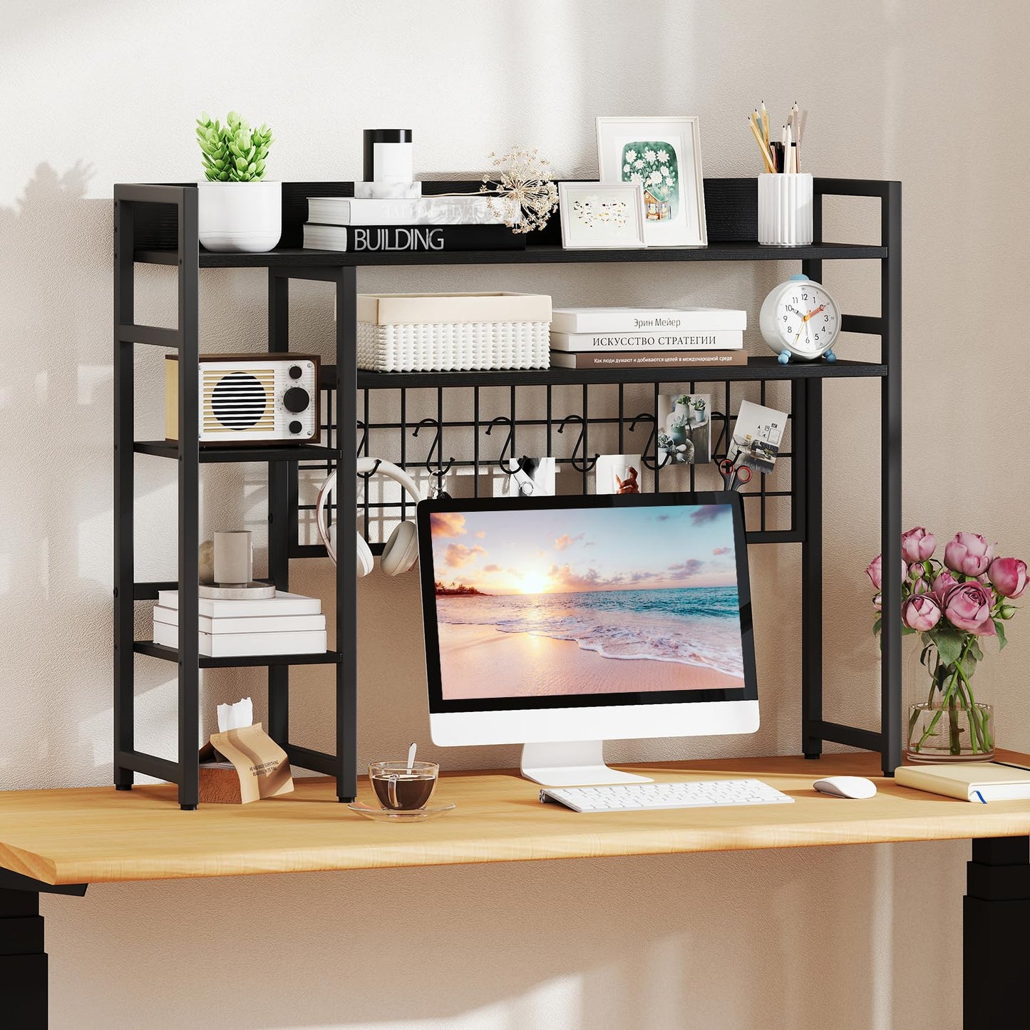 Tangkula Desktop Bookshelf for Computer Monitor Up to 32”