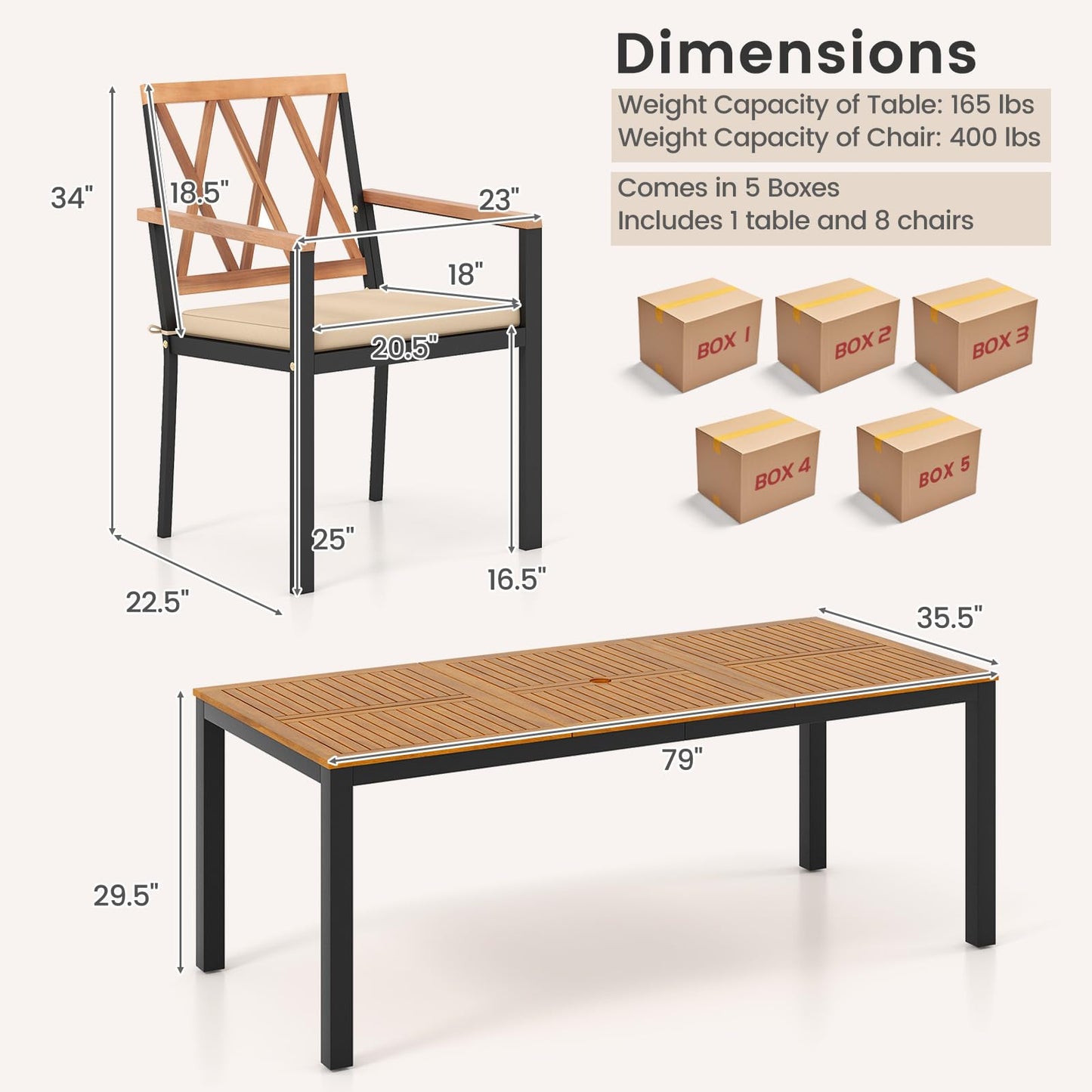 Tangkula 9 Piece Outdoor Patio Dining Set