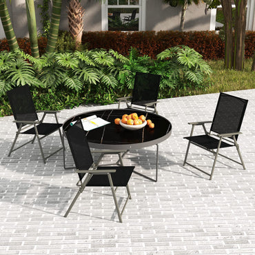Tangkula Lot de 2/4 chaises pliantes de patio, chaises de salle à manger à dossier haut en tissu résistant aux intempéries