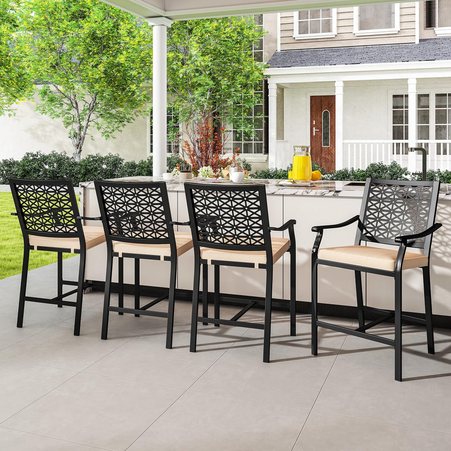 Tangkula Counter Height Patio Bar Chairs with Cushions for Garden