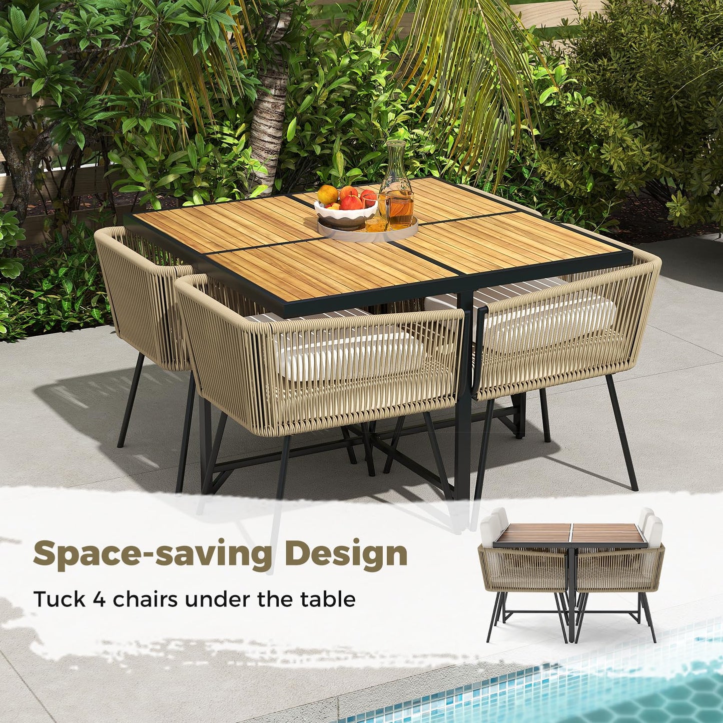 Tangkula 5 Pieces Patio Dining Set Outdoor Rectangular Table and Chairs