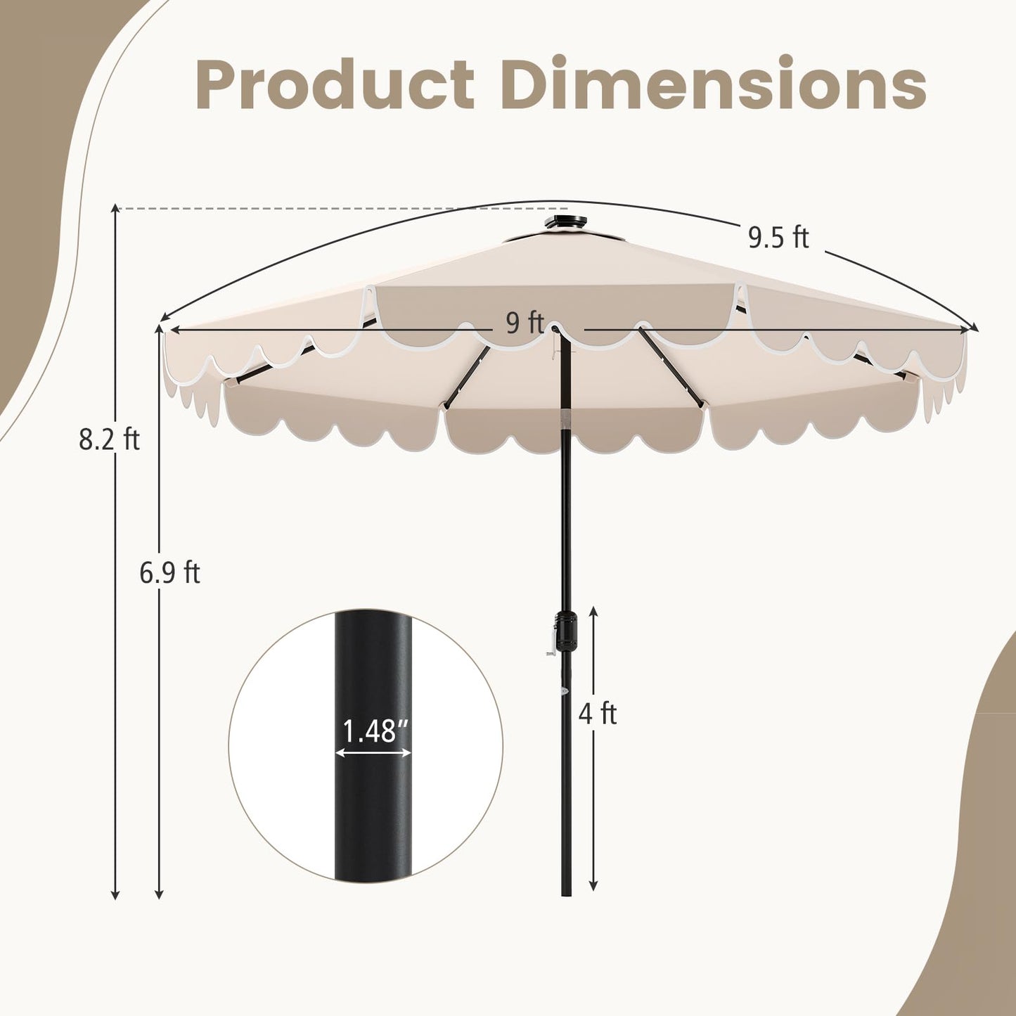 Tangkula 9.5 FT Solar Patio Umbrella