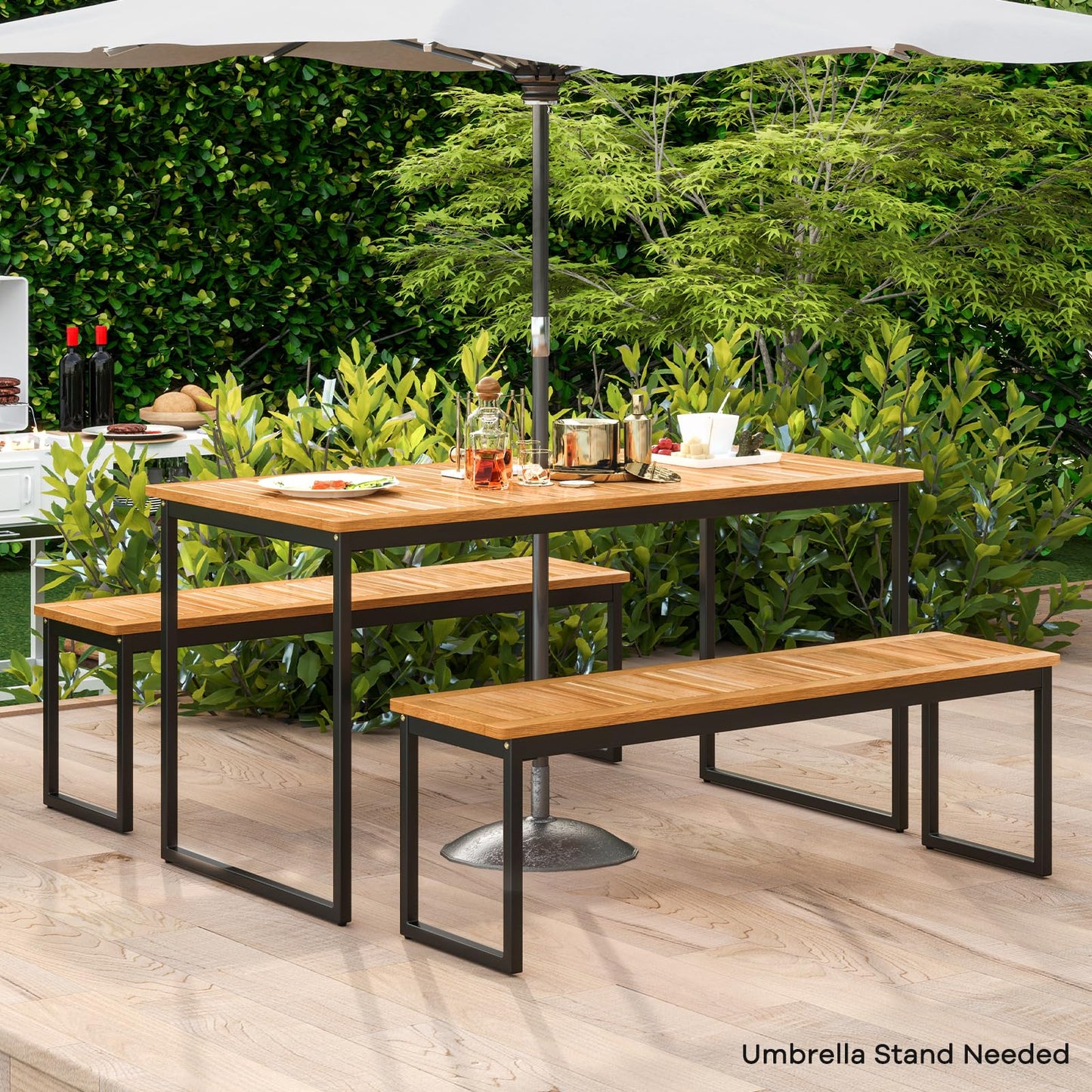 Tangkula 3 Pieces Outdoor Dining Set for 6 People