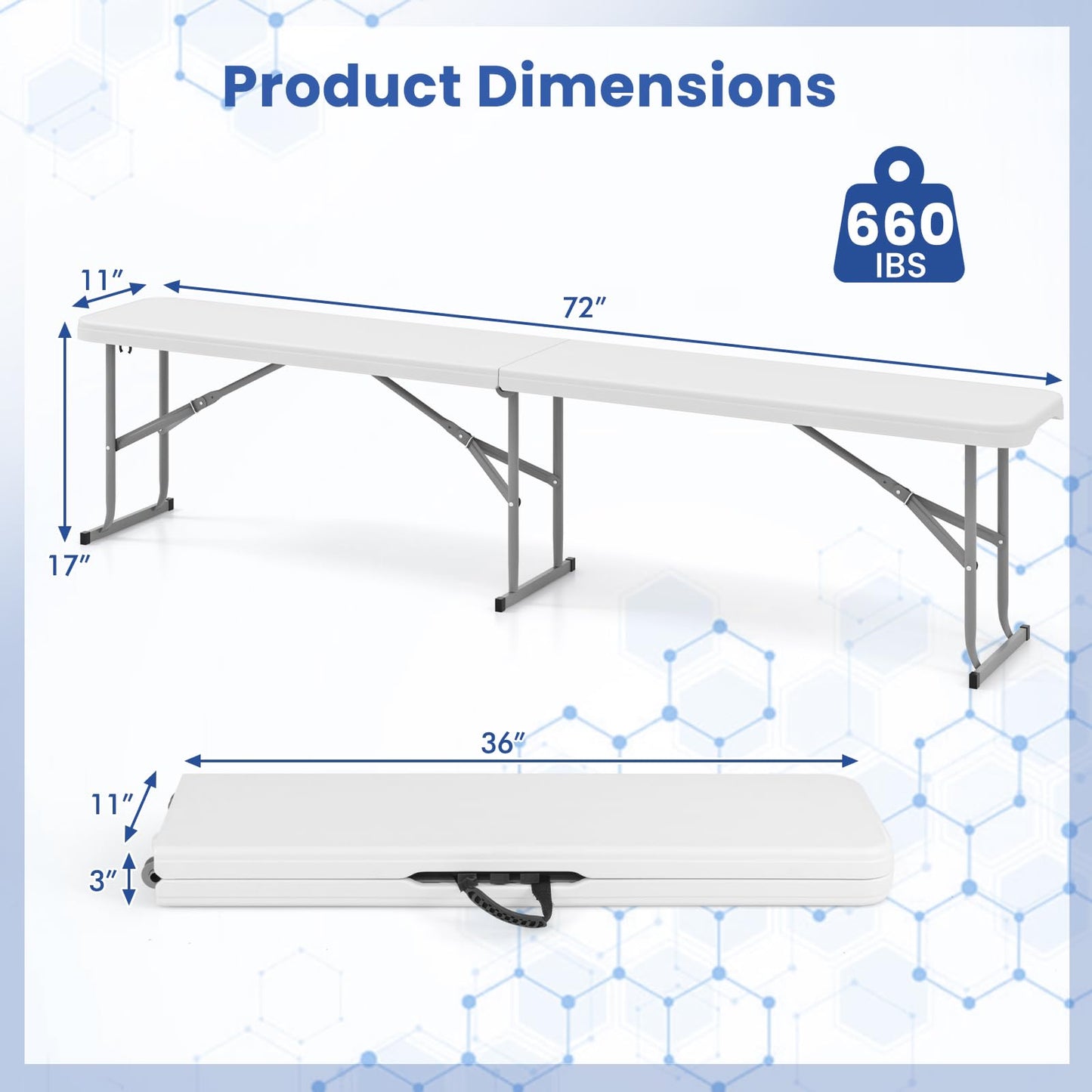 Tangkula 6 FT Plastic Folding Bench, Foldable Bench Seat with Carry Handle, Non-Slip Mat