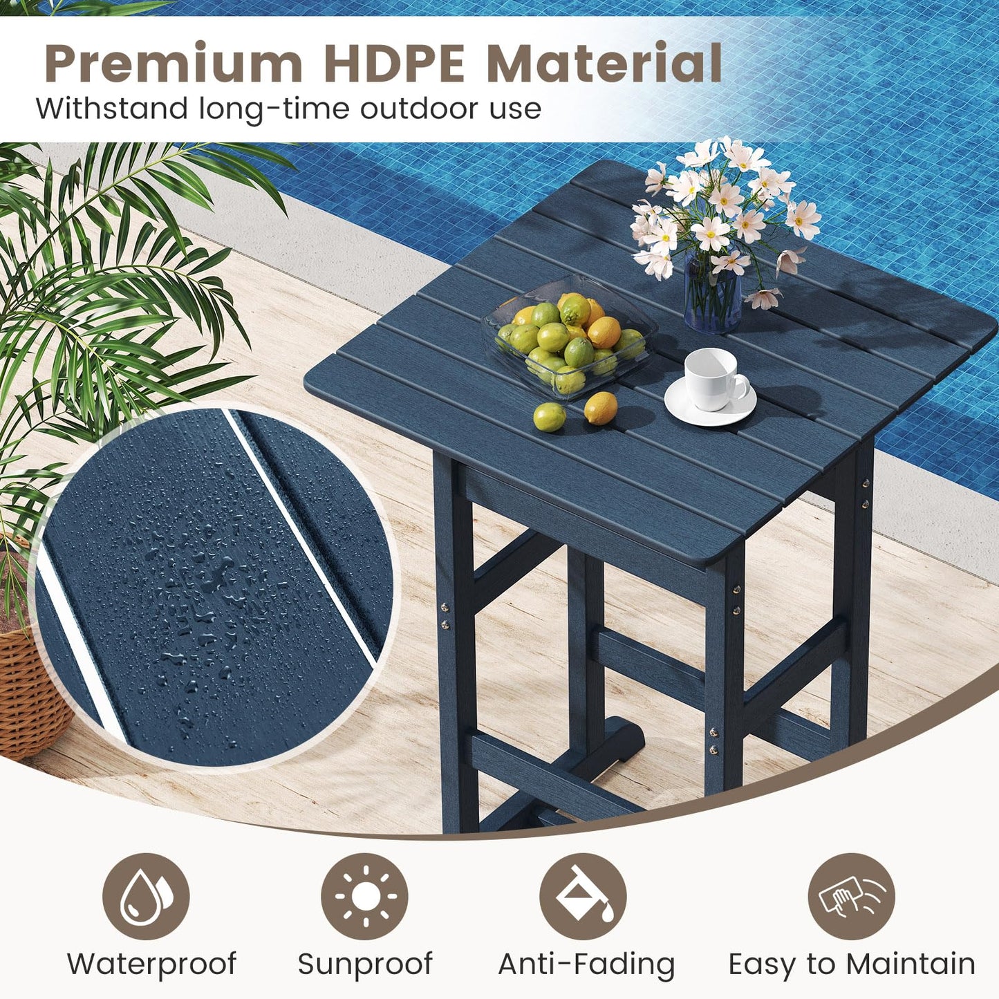Tangkula 3-Piece Patio HDPE Bar Set