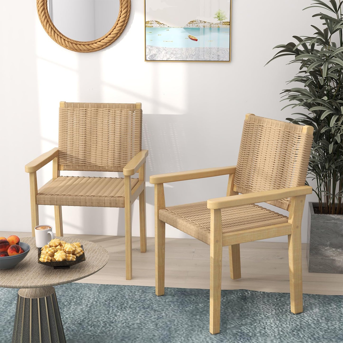 Tangkula Patio Dining Chairs w/Paper Rope Woven Seat