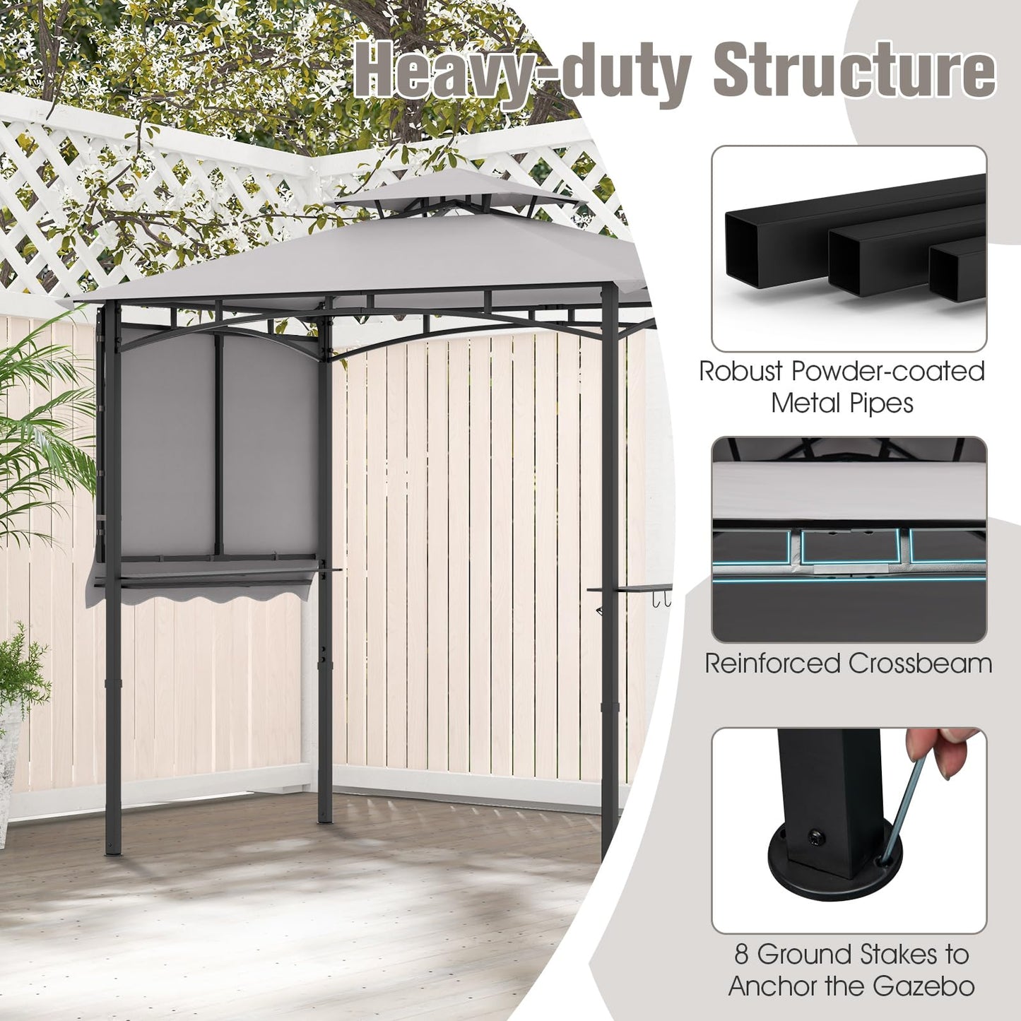 Tangkula 10.5x5 FT Grill Gazebo with Side Awning, 2-Tier Barbecue Gazebo with 2 Shelves, 12 Hanging Hooks