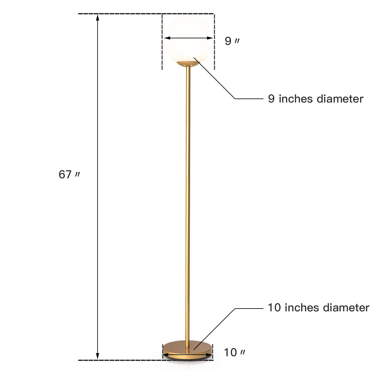 Tangkula Globe Floor Lamp, Mid Century Modern Standing Lamp with Acrylic Lampshade (Gold)