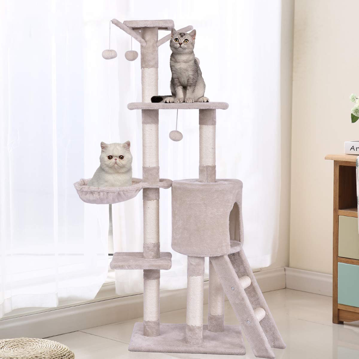 Tangkula 56-inch Cat Tree, Multi-Level Cat Tower Condo with Cat Scratching Post and Ladder
