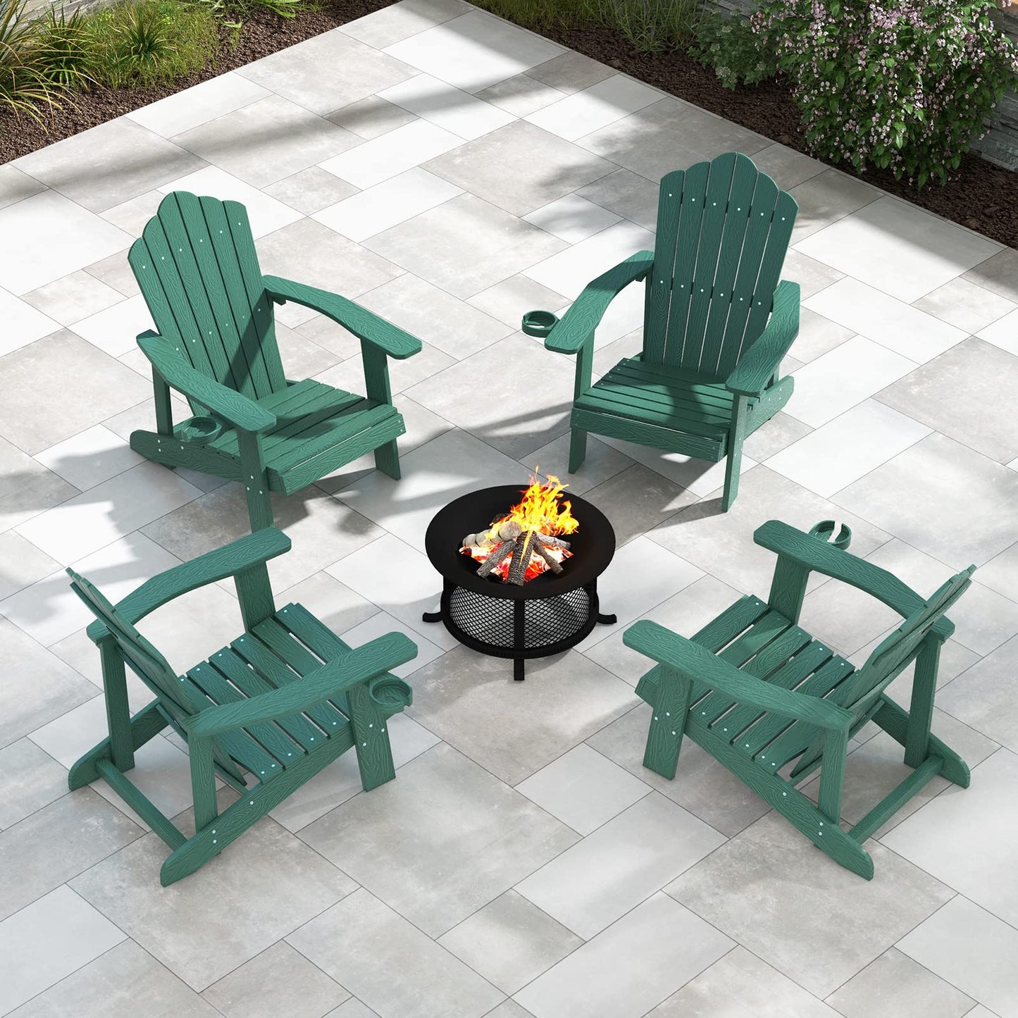 Tangkula Oversized Adirondack Chair, Patio Lounge Chairs w/Adjustable Cup Holder