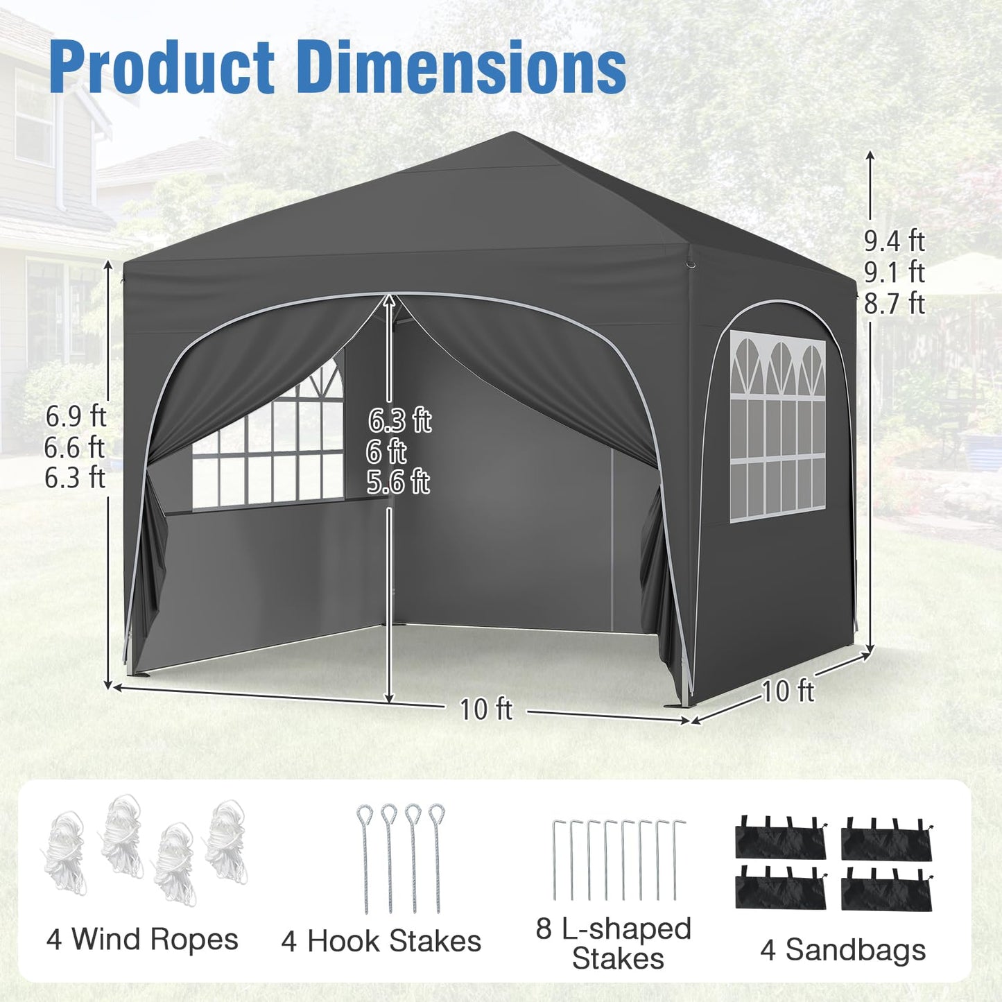 Tangkula 10x10Ft Pop up Canopy with 4 Sidewalls