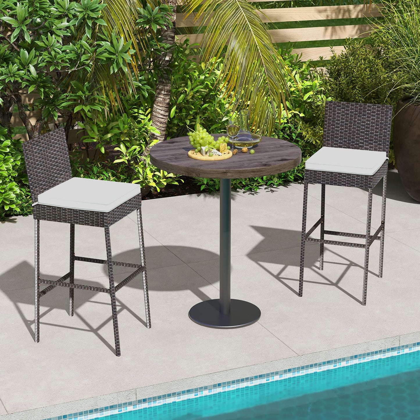 Tangkula Set of 2 Patio Wicker Barstools, Outdoor Bar Height Chair