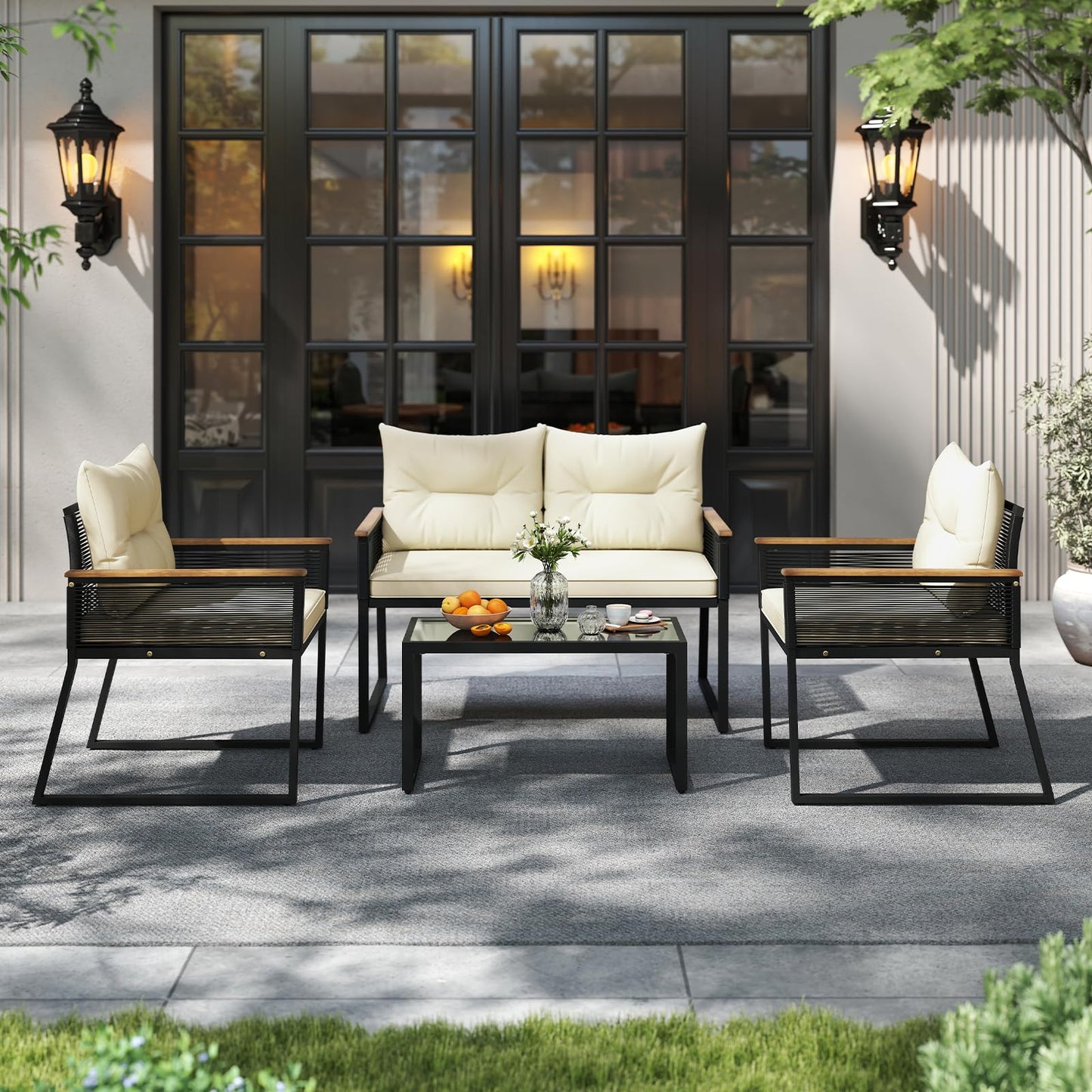 Tangkula Patio Wicker Furniture Set Heavy Duty Outdoor Cushioned Conversation Set
