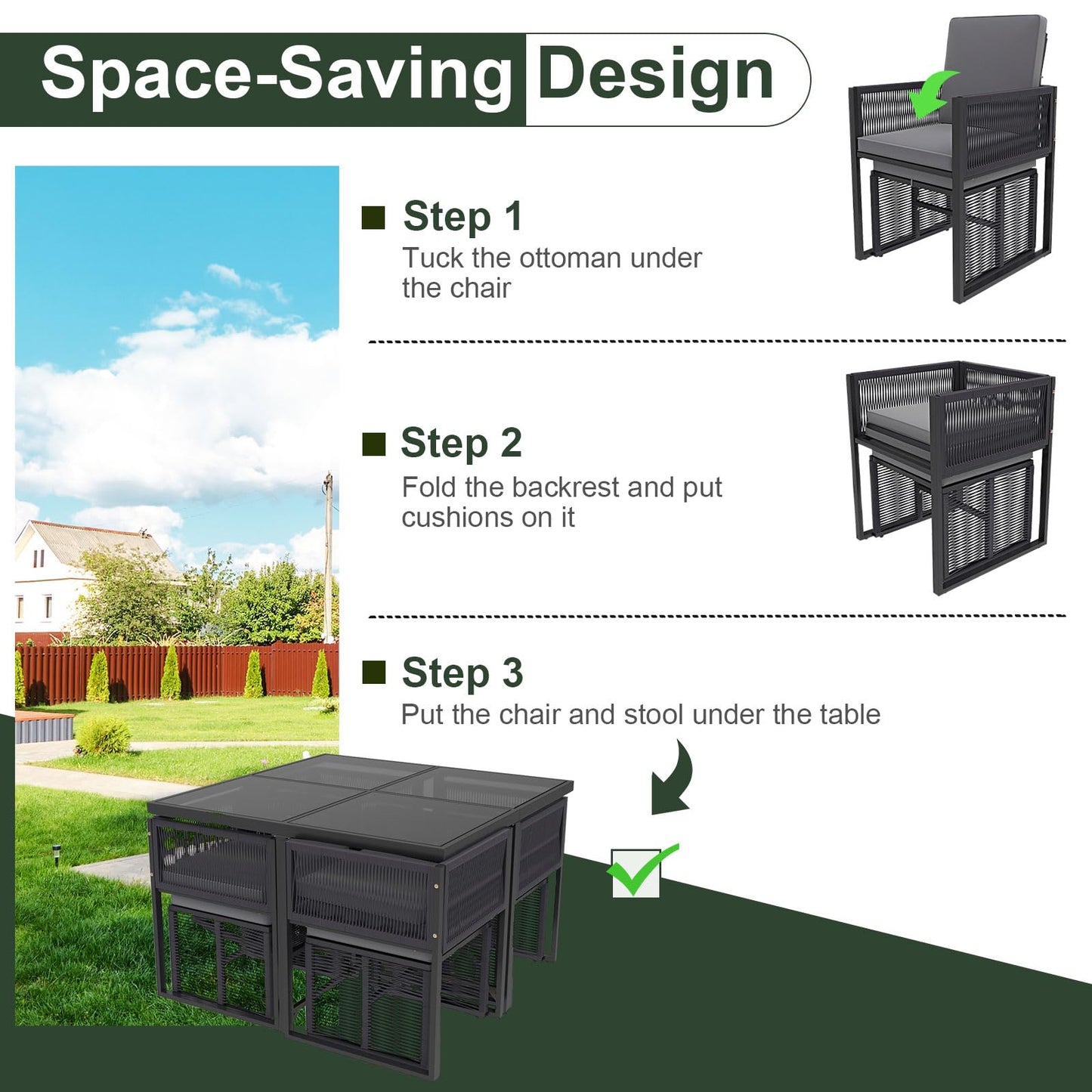 Tangkula 9 Pieces Patio Dining Set with PE Rattan Chairs