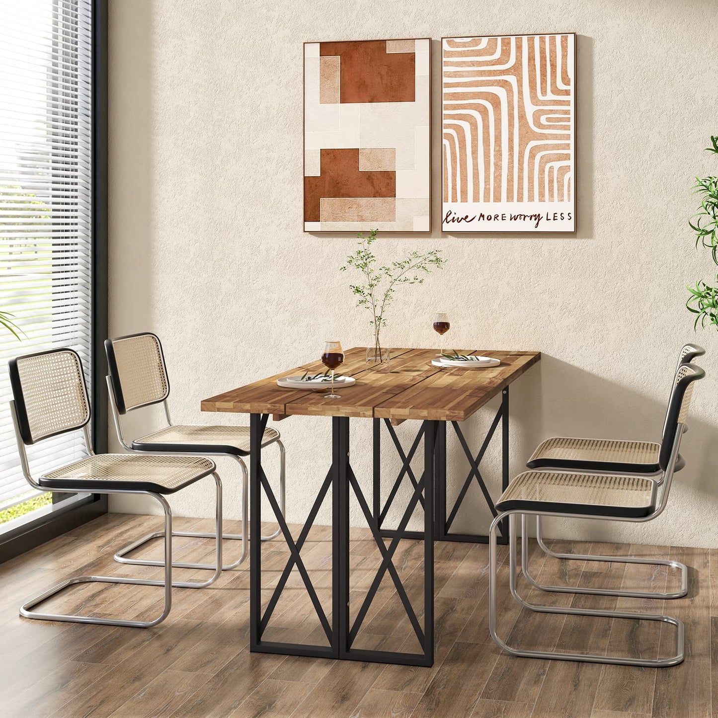 Tangkula 67 Inch Outdoor Dining Table, Acacia Wood Patio Table with 2 Inch Umbrella Hole
