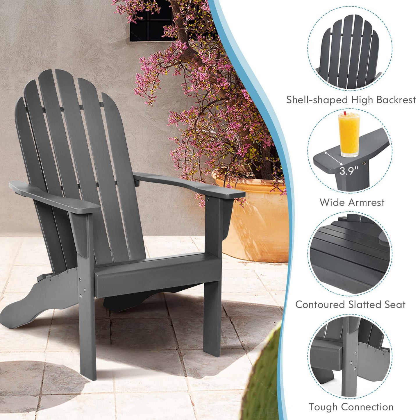 Adirondack Chair, for Patio Deck Lawn Backyard, Garden Adirondack Furniture