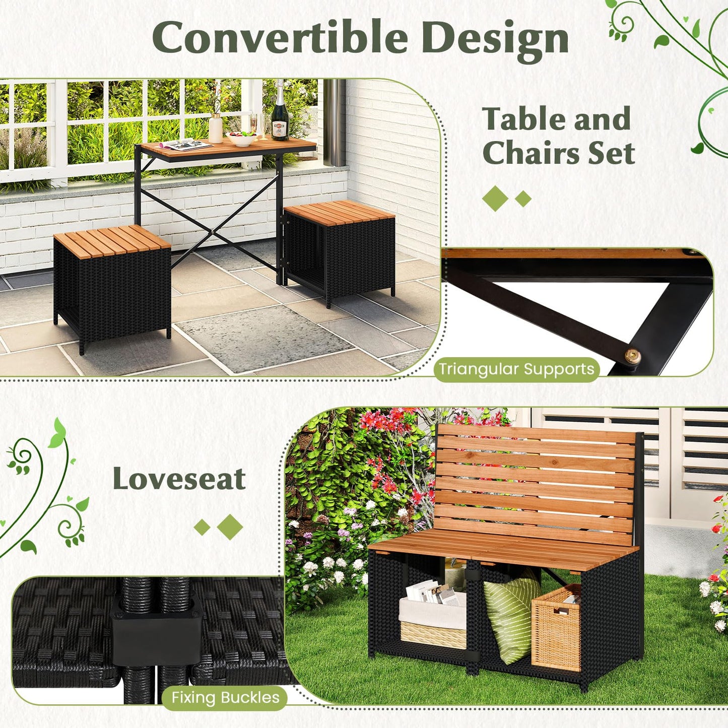Tangkula 2-in-1 Outdoor Convertible Bench