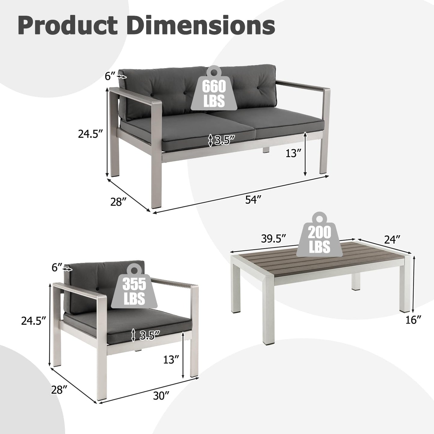 Tangkula 4 Piece Patio Aluminum Sofa Set, Contemporary Sofas & Coffee Table