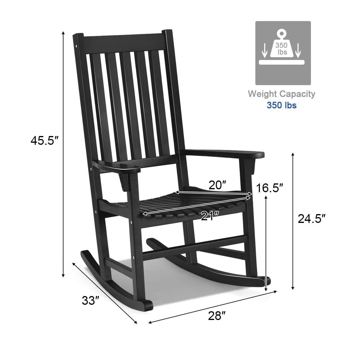 Acacia Wood Porch Rocking Chair, Wooden Rocking Chair Rocker with High Back & Armrest