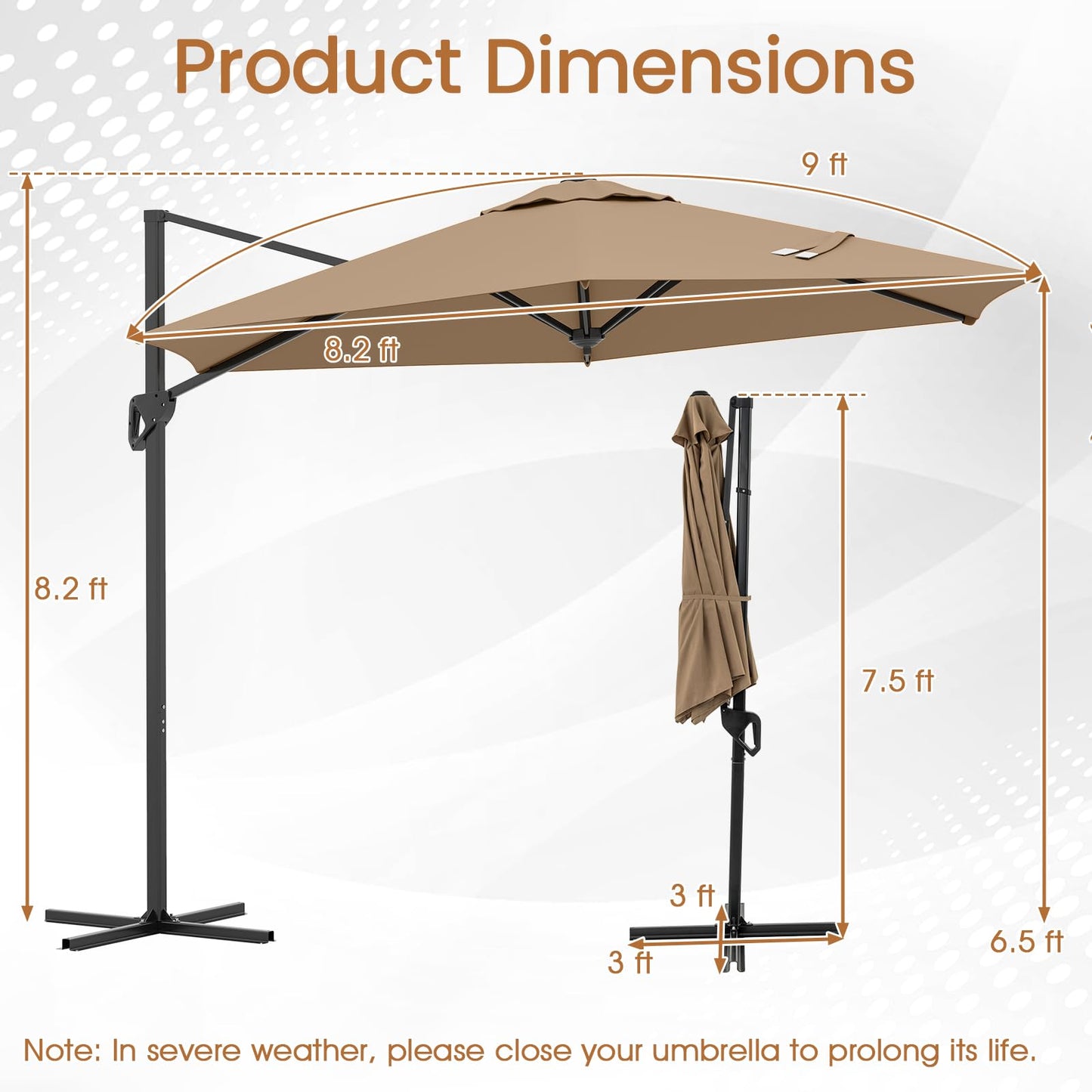 Tangkula 9 FT Cantilever Patio Umbrella for Pool Backyard Garden Deck