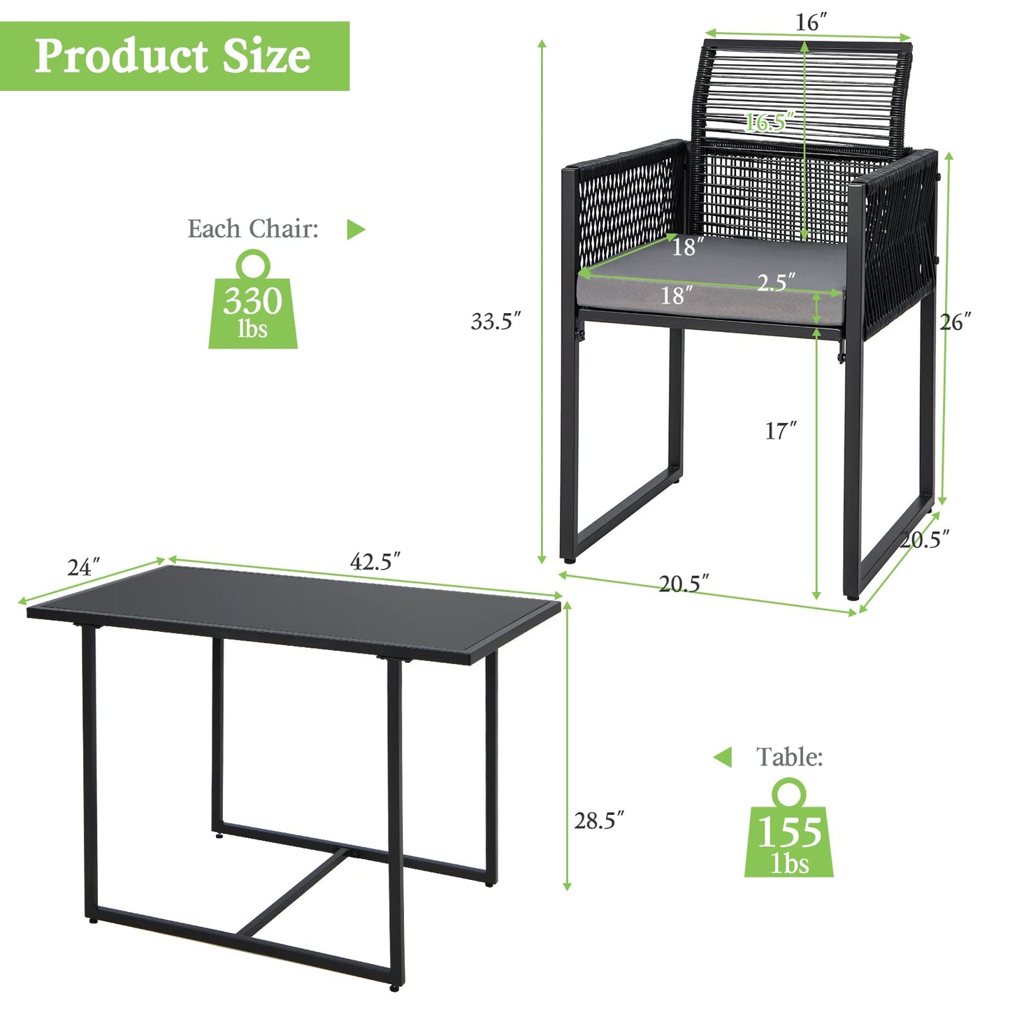 3 Pieces Outdoor Dining Set - Tangkula