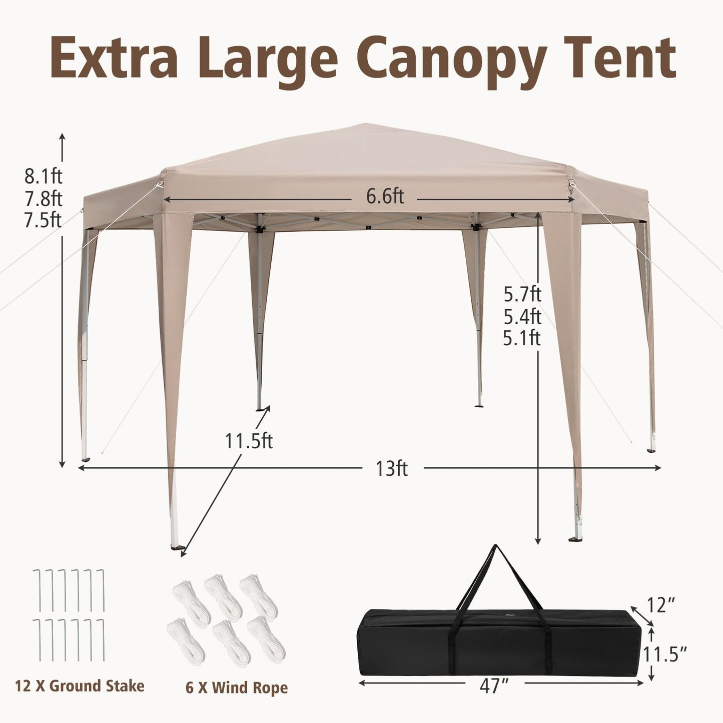 Tangkula 13x11.5 FT Hexagonal Pop Up Canopy