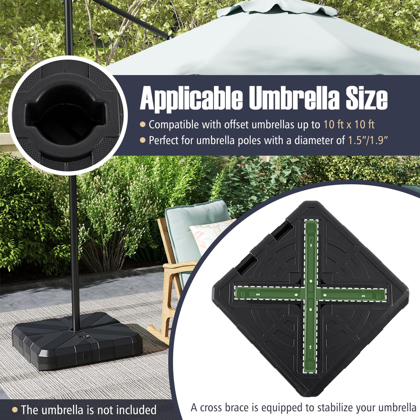 Tangkula Cantilever Umbrella Base Heavy Duty Fillable Weighted Offset Umbrella Stand
