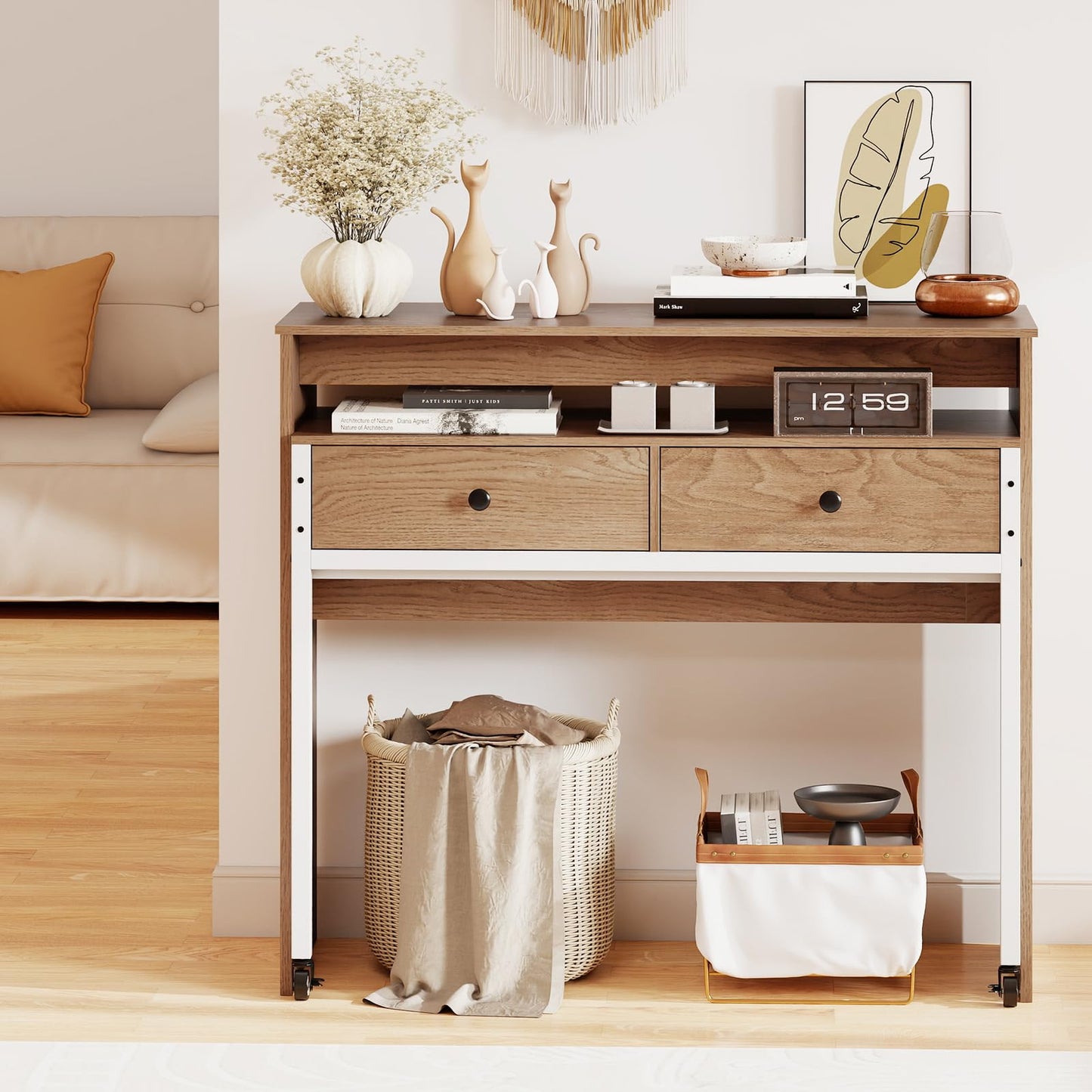 Tangkula Extendable Computer Desk with 2 Storage Drawers