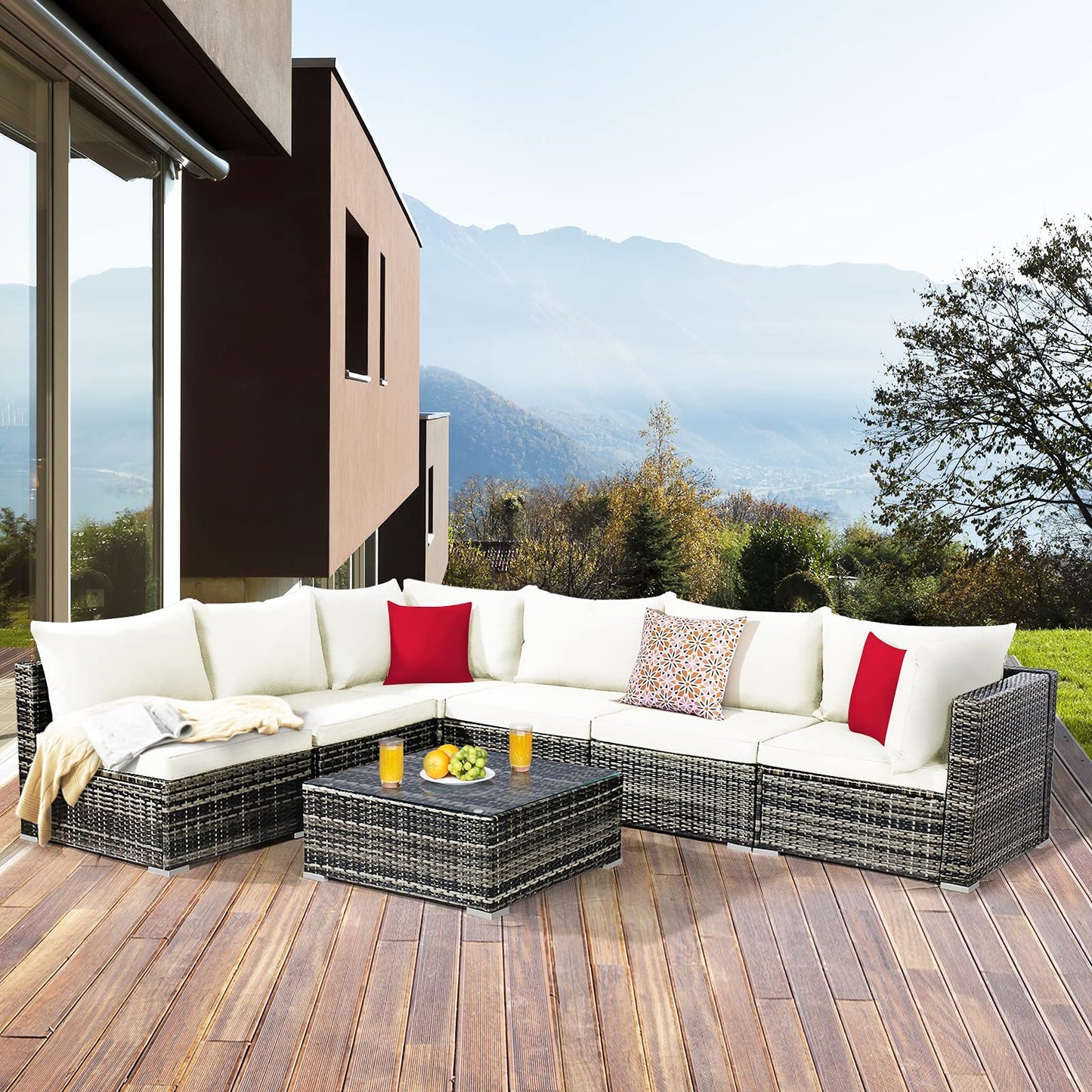 7-Piece Patio Furniture Set, Outdoor Sectional PE Rattan Sofa Set