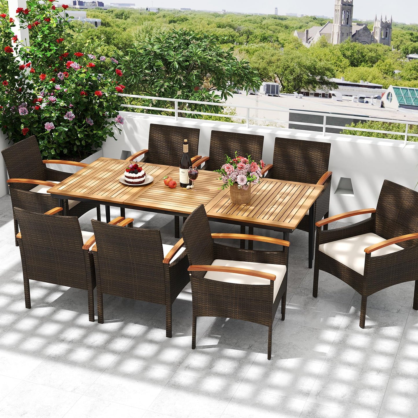 Tangkula 9 Pieces Patio Wicker Dining Set