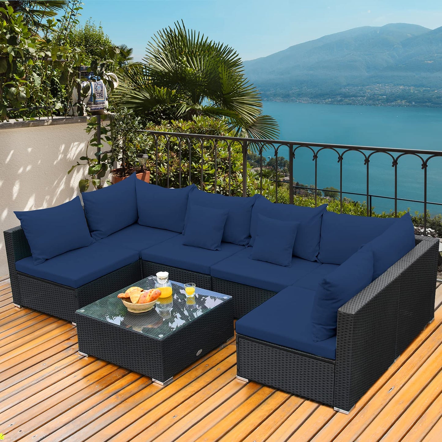 Tangkula 7 Piece Patio Furniture Set with Pillows and Cushions