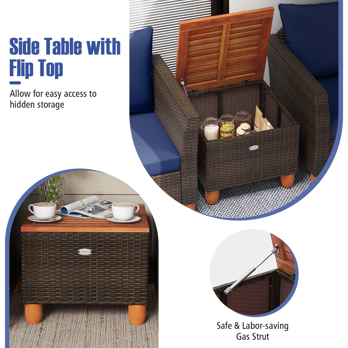 Tangkula Patiojoy Outdoor PE Wicker Bistro Set