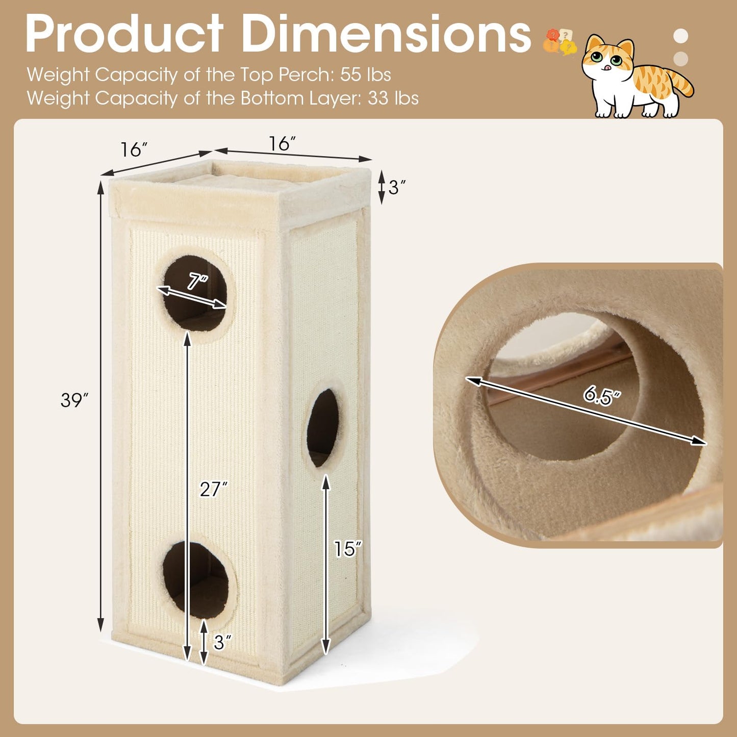 Tangkula 4 Story Cat Tree Condo, 39 Inch Multi-Layer Cat House with Sisal Scratch Pad