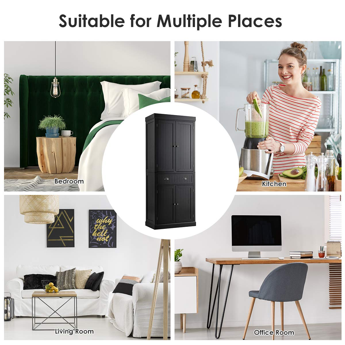 72" Freestanding Kitchen Pantry Cupboard Cabinet - Tangkula