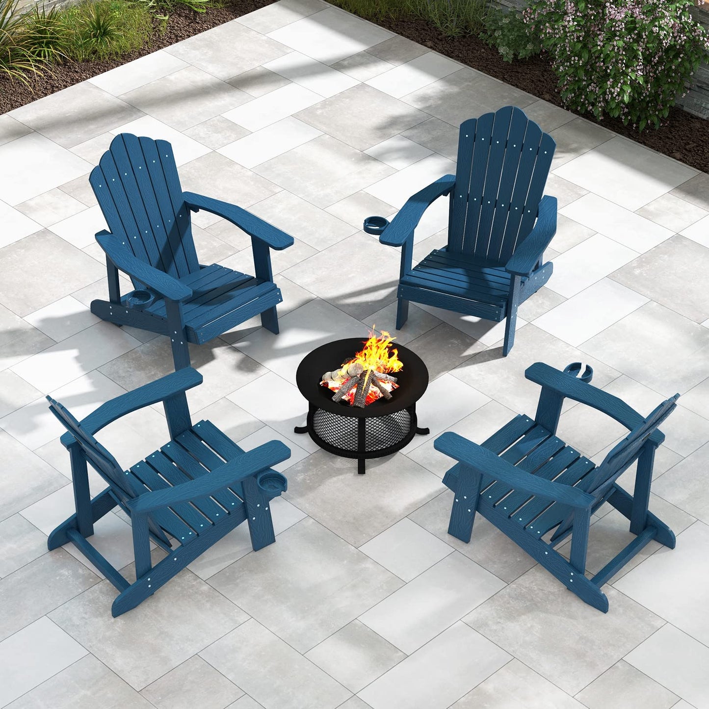 Tangkula Oversized Adirondack Chair, Patio Lounge Chairs w/Adjustable Cup Holder