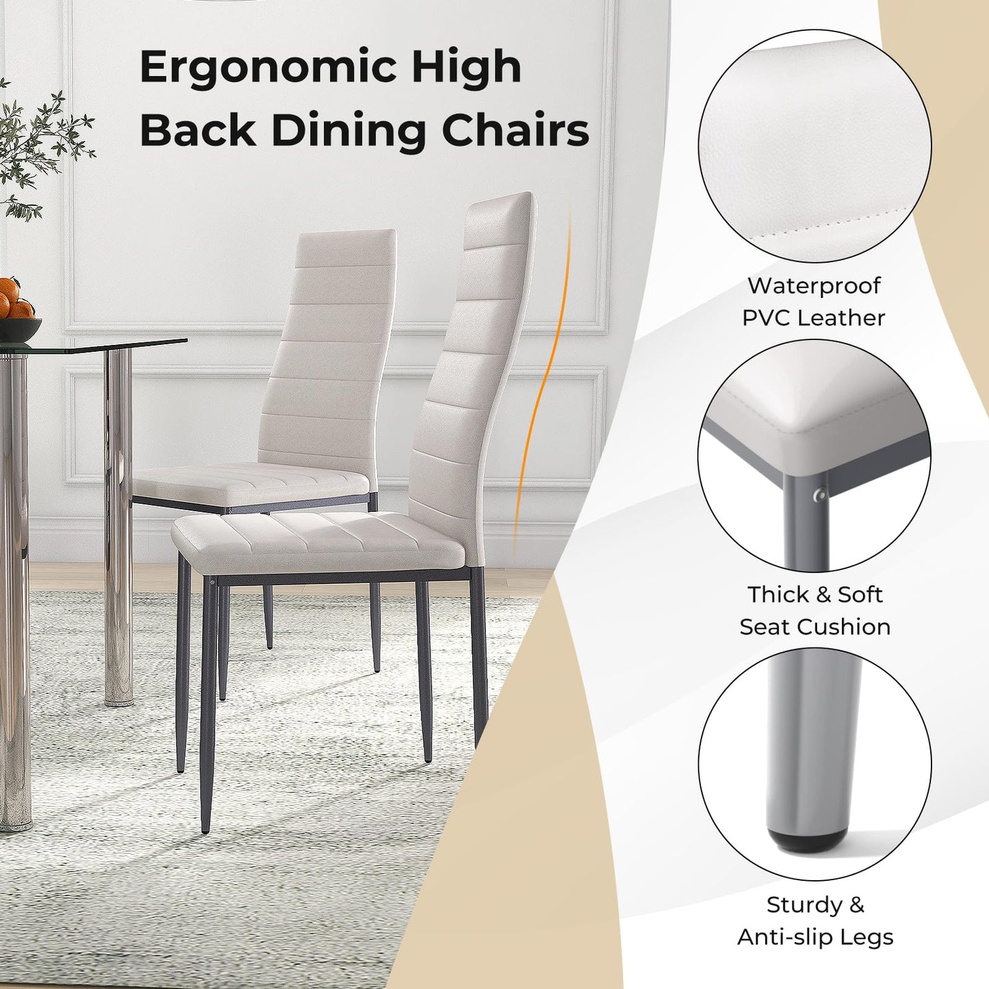 Tangkula 5 PCS Dining Table Set Modern Tempered Glass Top