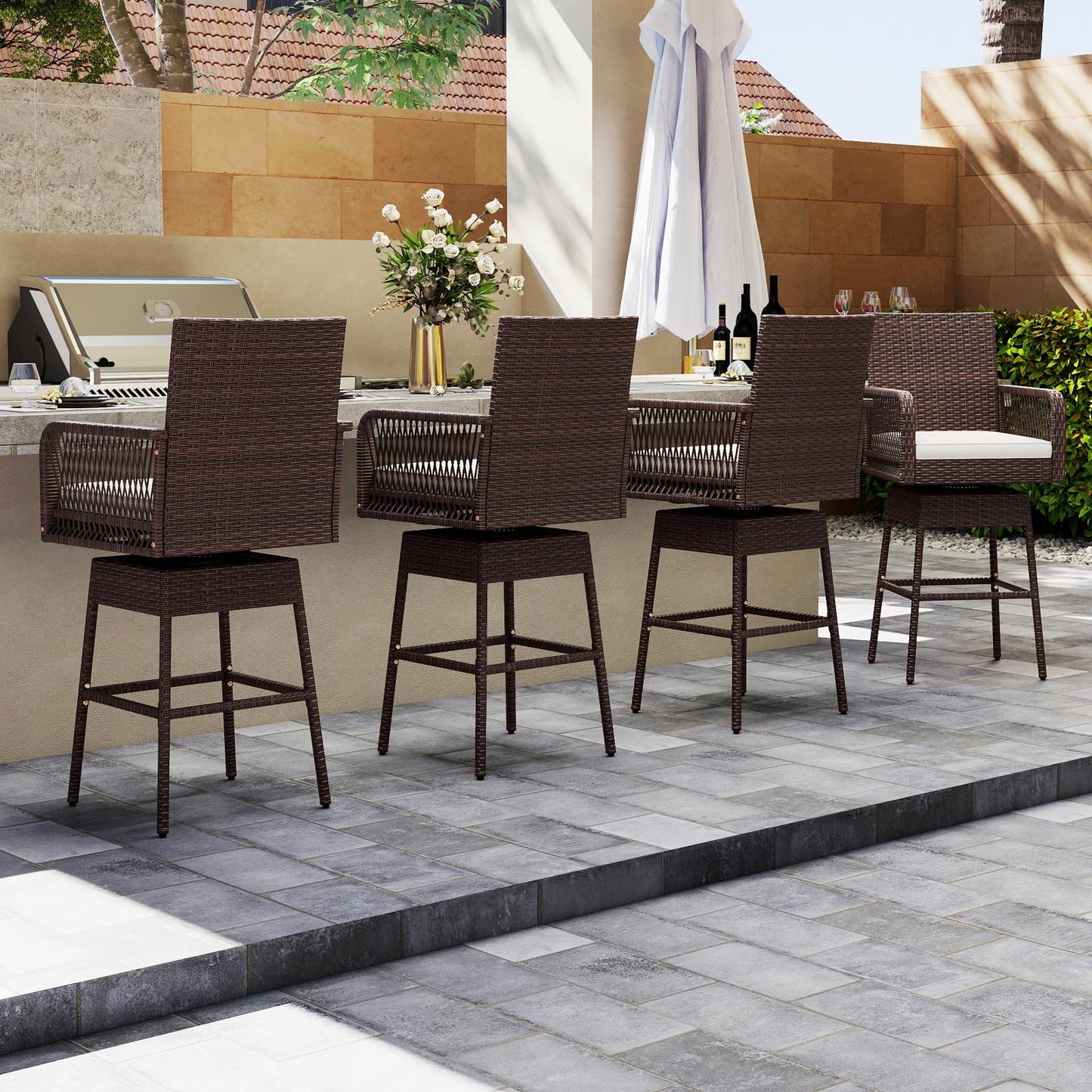 Tangkula Patio 360° Swivel Bar Stool for Backyard