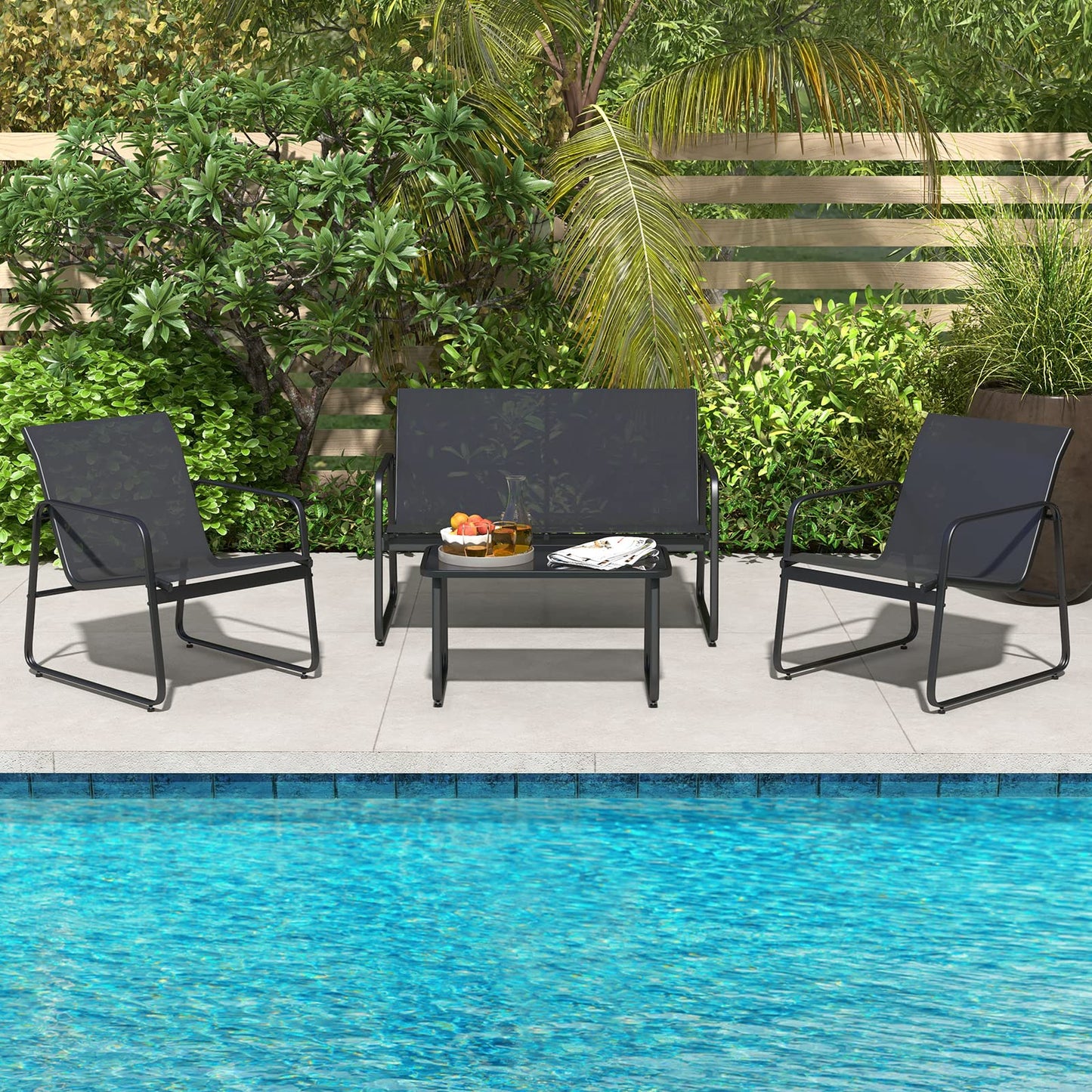 Tangkula 4 Pieces Patio Furniture Set, Outdoor Conversation Set with Tempered Glass Coffee Table