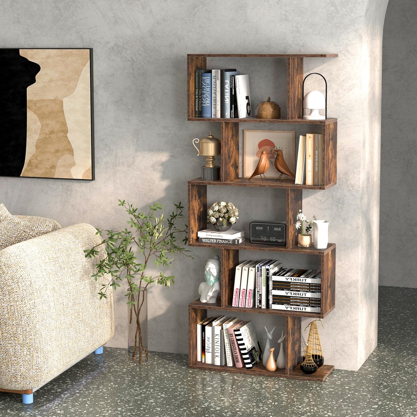 Tangkula 5-Tier Geometric Bookshelf
