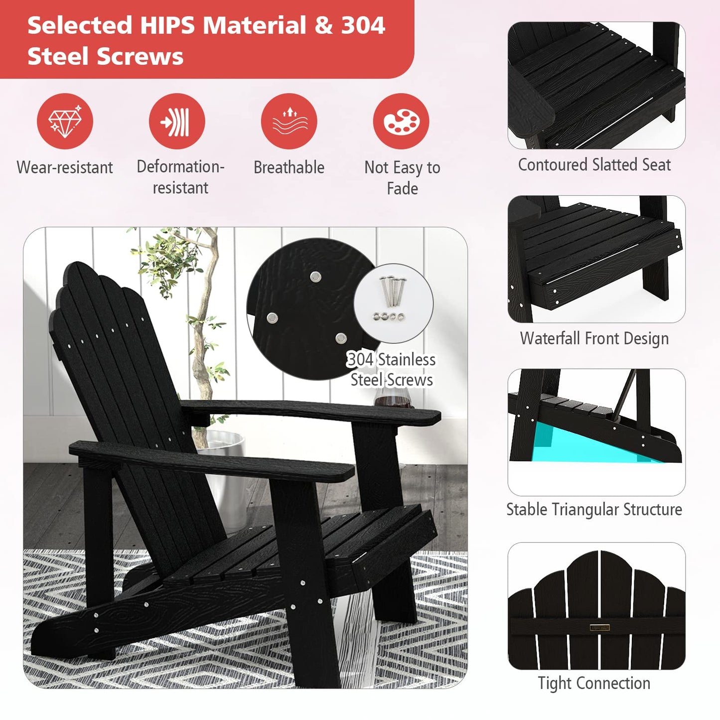 Tangkula Oversized Adirondack Chair, Patio Lounge Chairs w/Adjustable Cup Holder