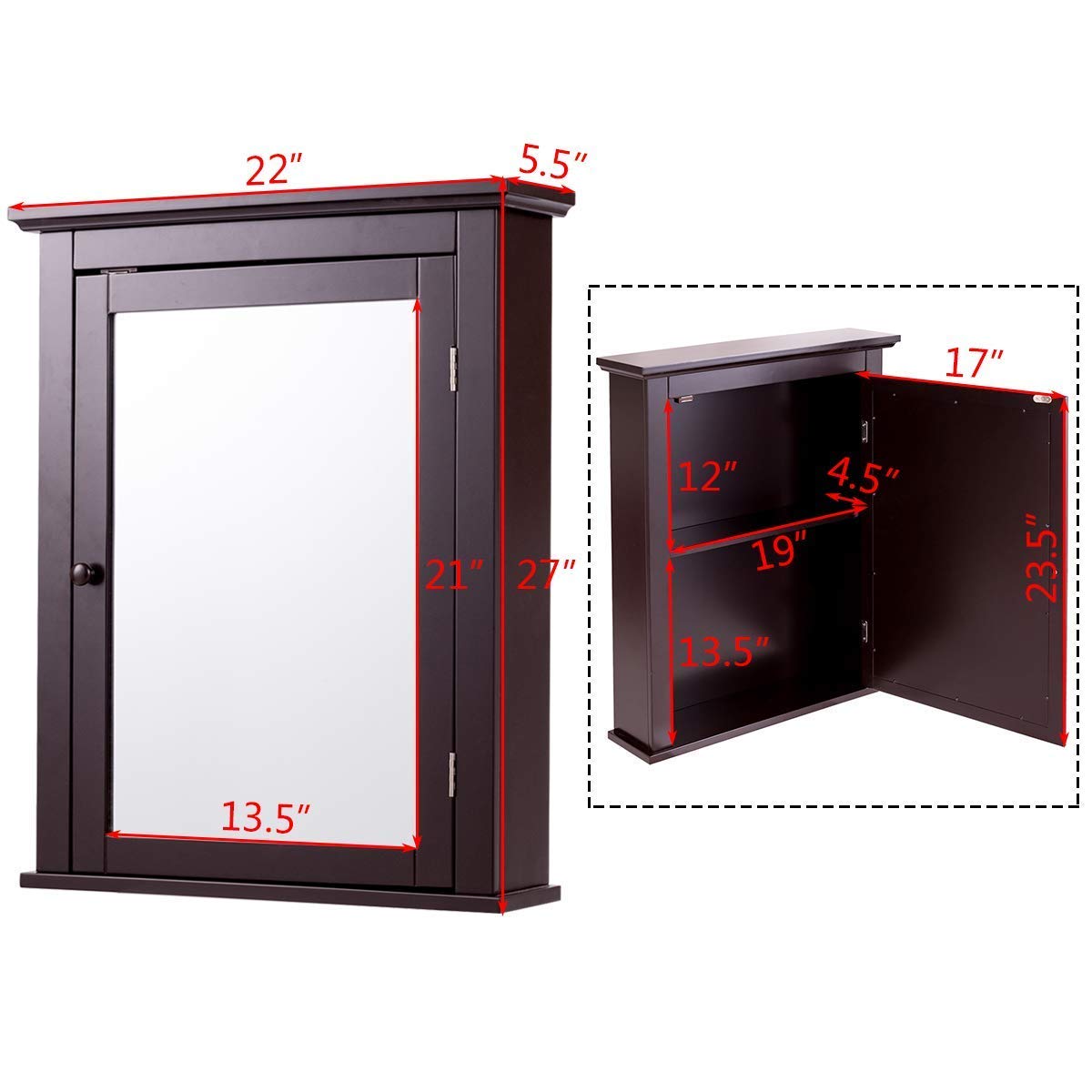 Tangkula Bathroom Cabinet with Mirror, Mirrored Wall-Mounted Storage Medicine Cabinet