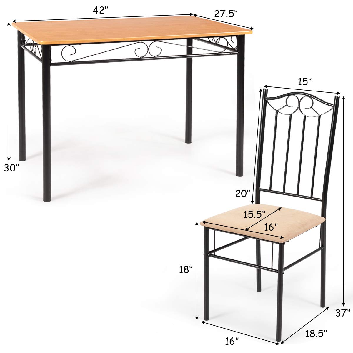 Tangkula 5 Piece Dining Table Set Vintage Wood Top Padded Seat Dining Table and Chairs Set