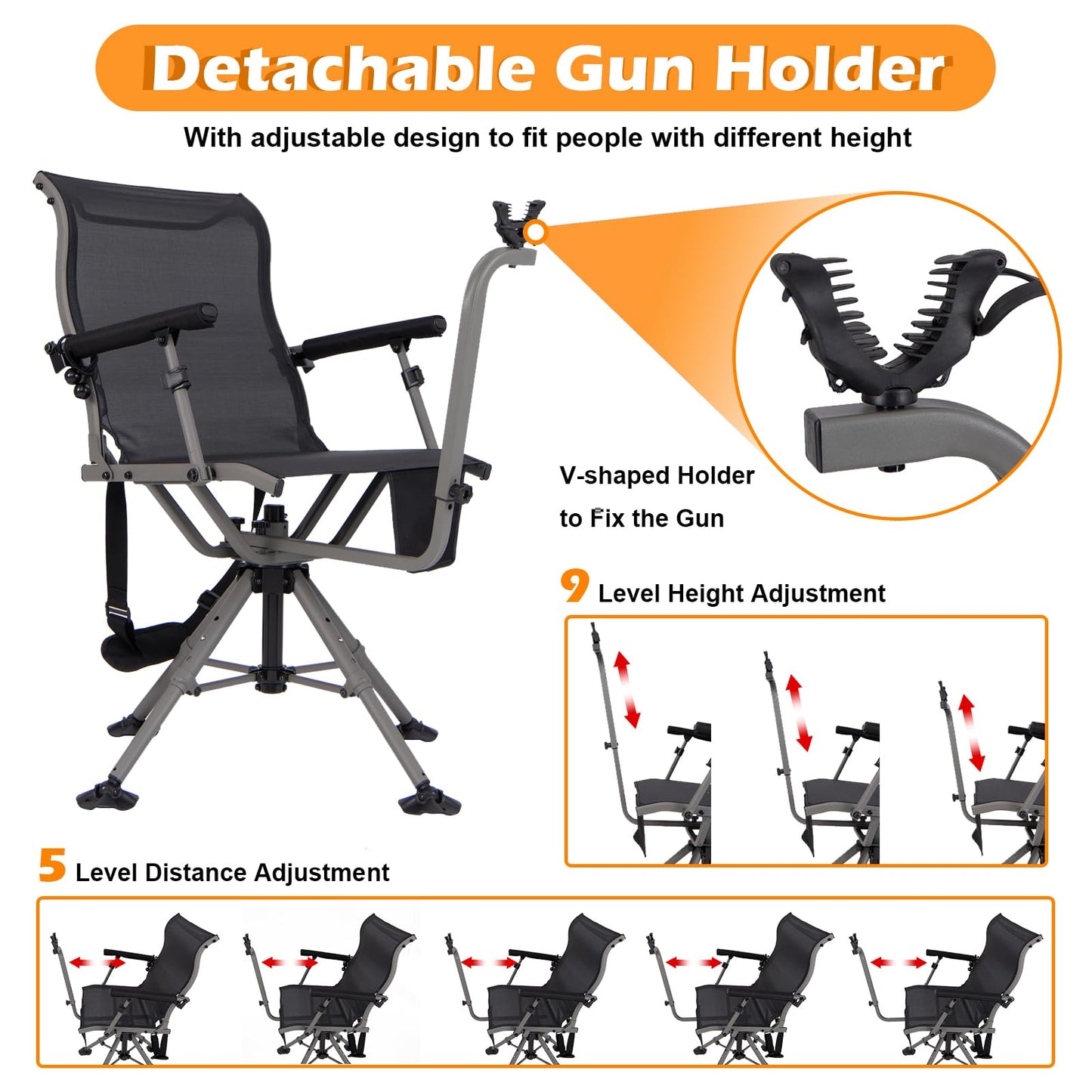 Tangkula Hunting Chair with Shooting Rest, 360° Swivel Hunting Seat with 4 Extendable Aluminum Legs