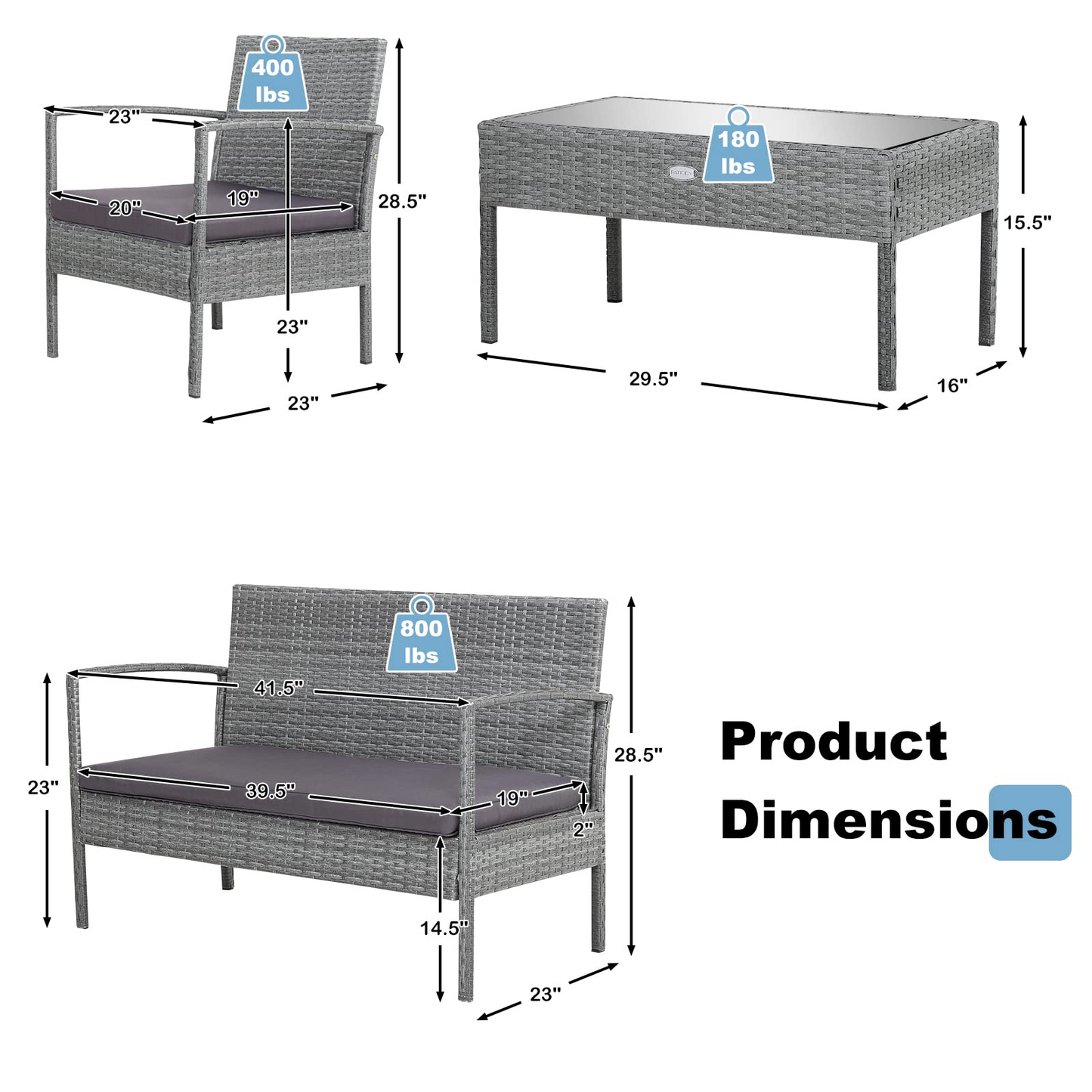 Tangkula Patio 4 Piece Rattan Furniture Set, Patiojoy Outdoor Wicker Conversation Set