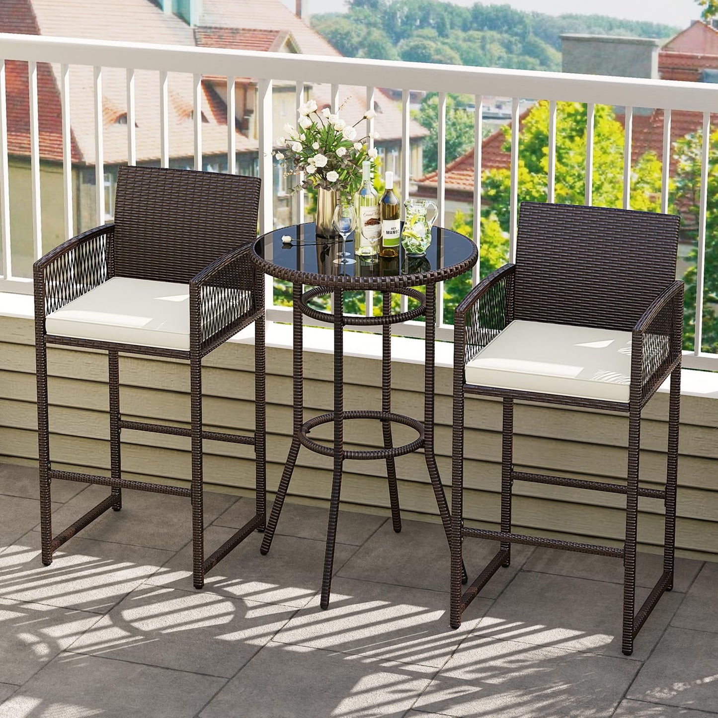 Tangkula 3 Piece Patio Bar Set for Backyard