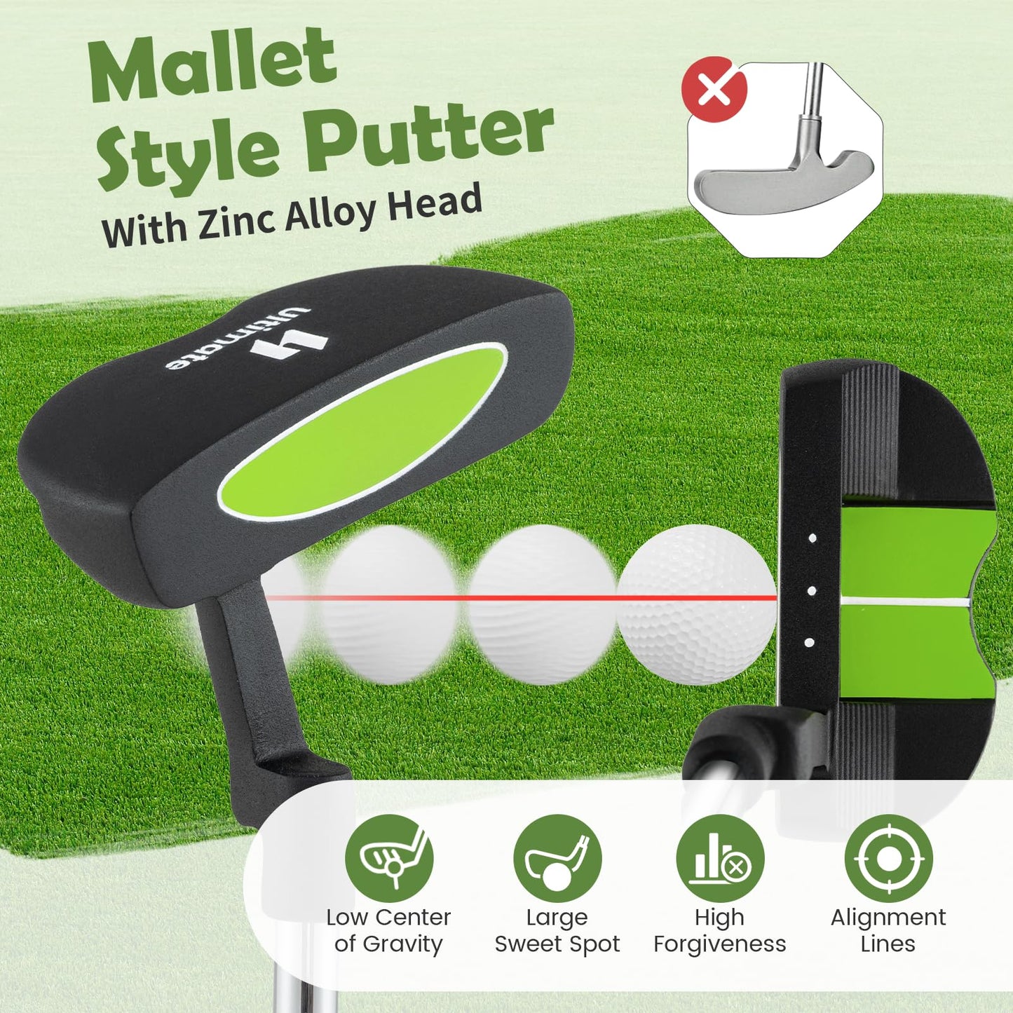 Tangkula 3 Pieces Junior Golf Club Set for Children Right Hand,Aged 8-10